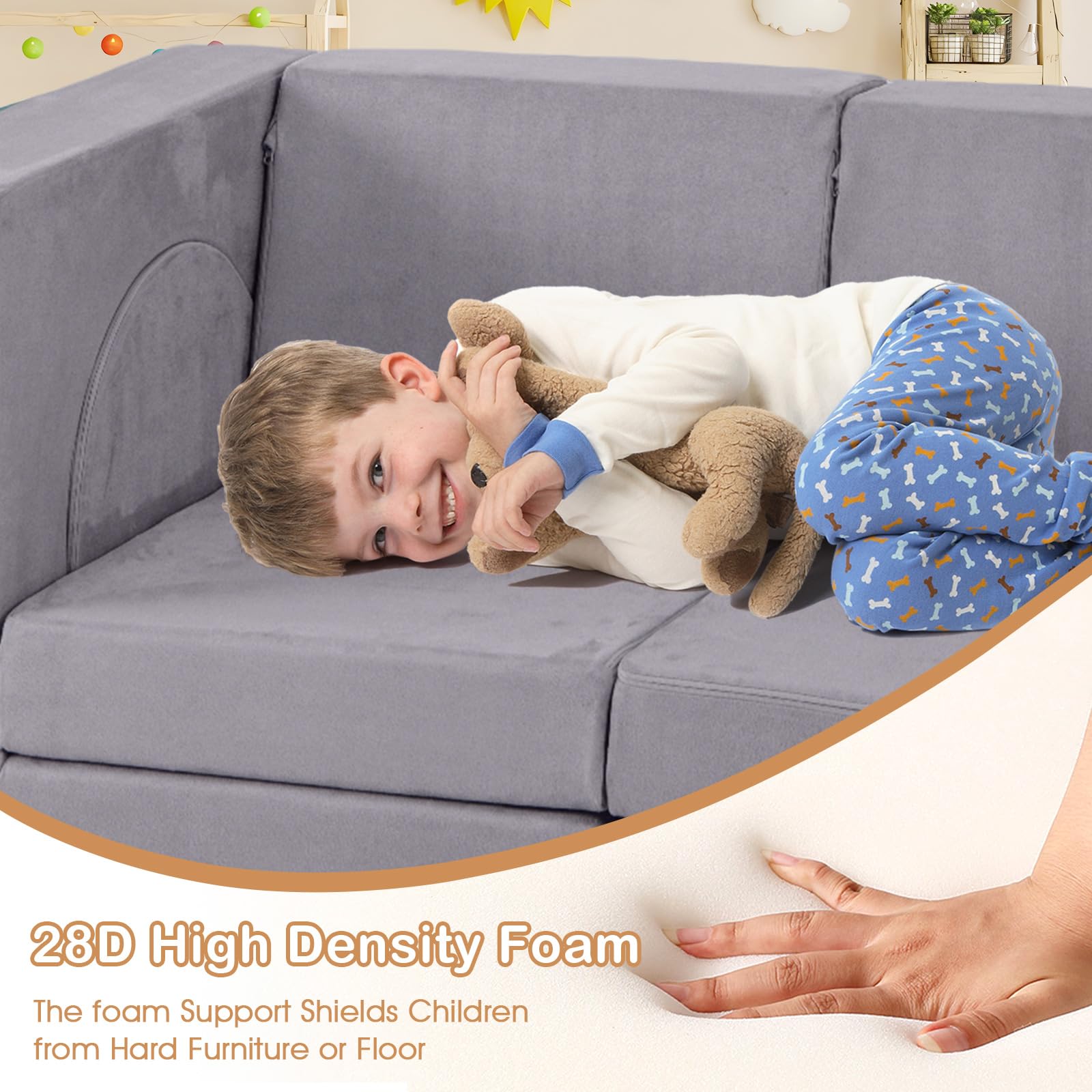 INFANS Modular Kids Play Couch, 8 PCS Toddler Creative Sectional Fort Building Sofa