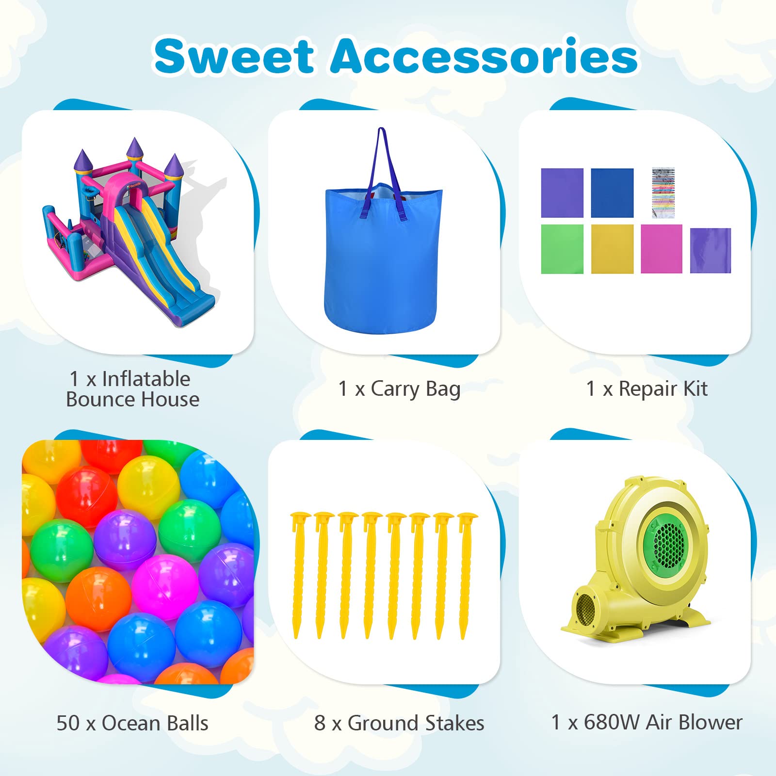 INFANS Inflatable Bounce House, Kids Pink Jumping Castle with Slide, Ball Pit, Climbing Wall, Basketball Rim