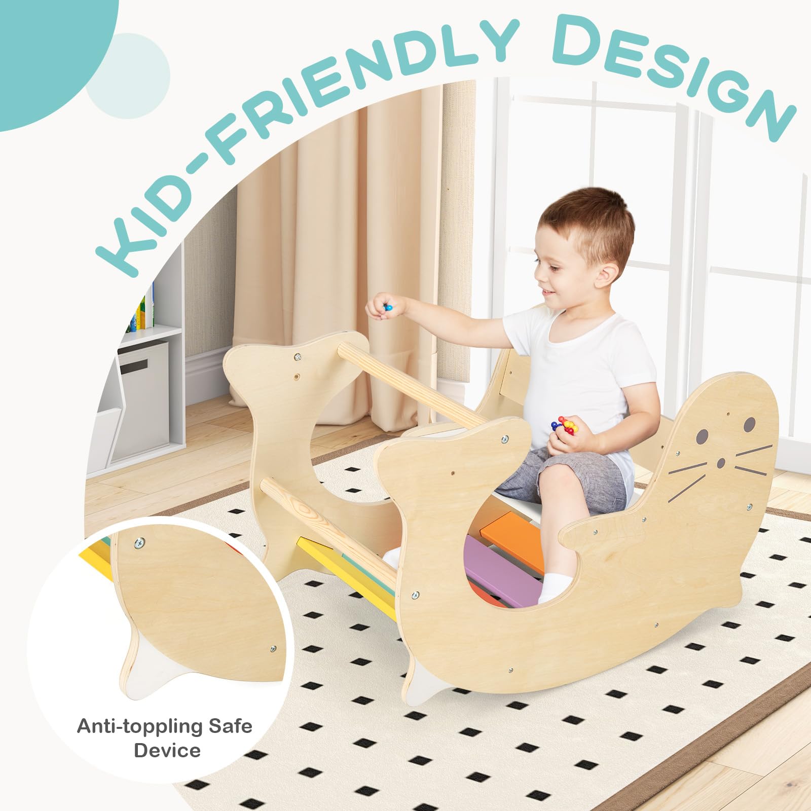 INFANS Climbing Toys for Toddlers, 3 in 1 Pikler Montessori Wooden Arch Climber Rocker Ladder, Indoor Kids Activity Climb Toy