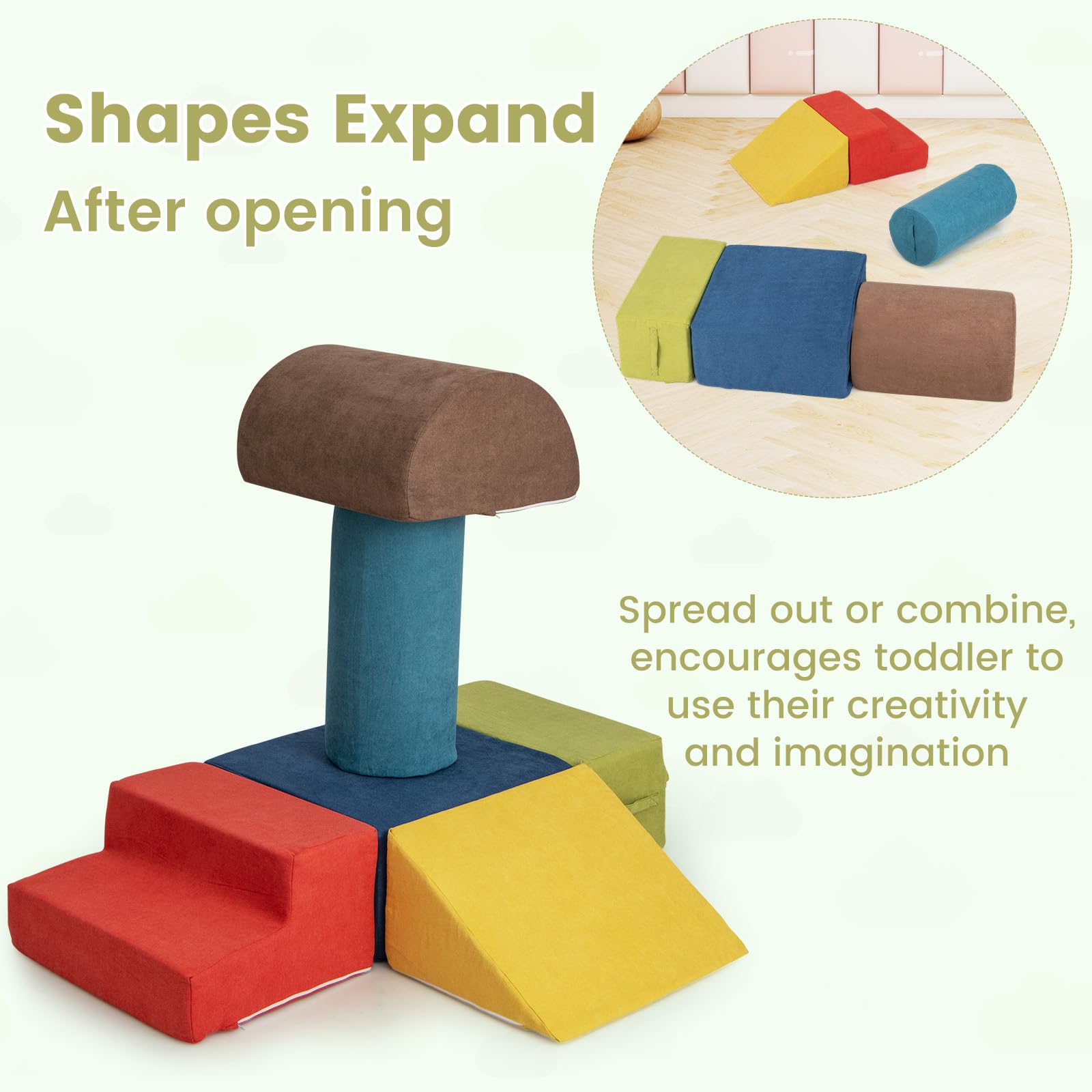 INFANS Climbing Toys for Toddlers, 6pc Kids Climb and Crawl Soft Foam Block Activity Structure Play Set