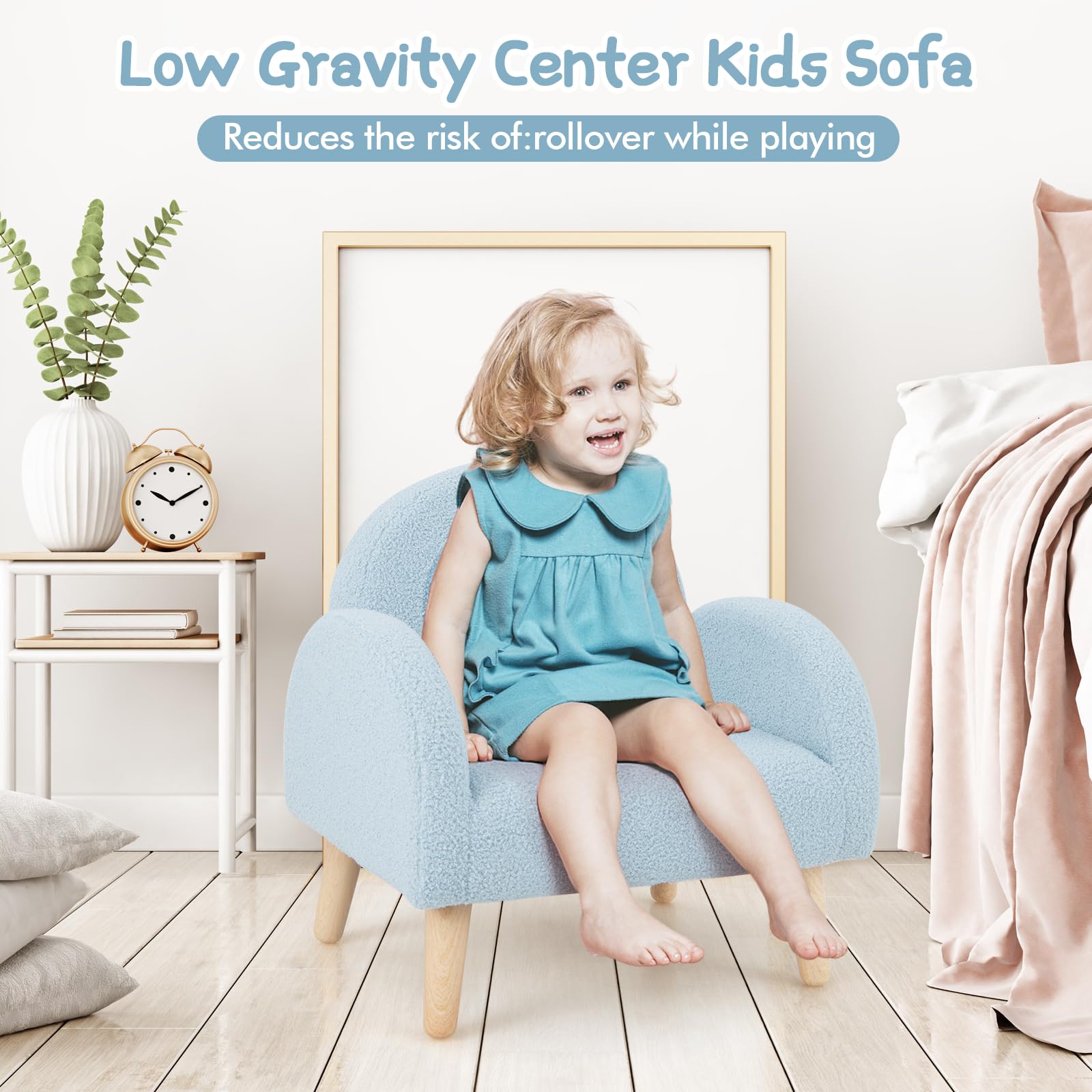 INFANS Kids Sofa, Toddler Armchair with Solid Wooden Frame Anti-Tipping Design Plush Fabric, Upholstered Children Chair