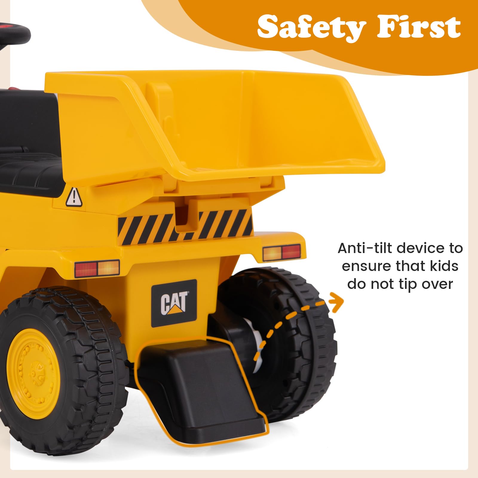 INFANS Licensed Caterpillar Ride on Dump Truck, 6V Cat Construction Car Electric Vehicle with Adjustable Dump Bed