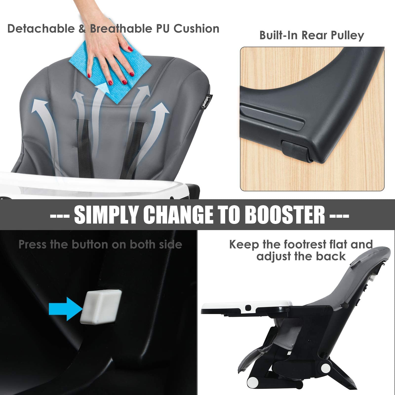 INFANS 4 in 1 High Chair�CBooster Seat, Convertible Highchair, Installation-Free,Simple Fold for Baby, Infant& Toddler
