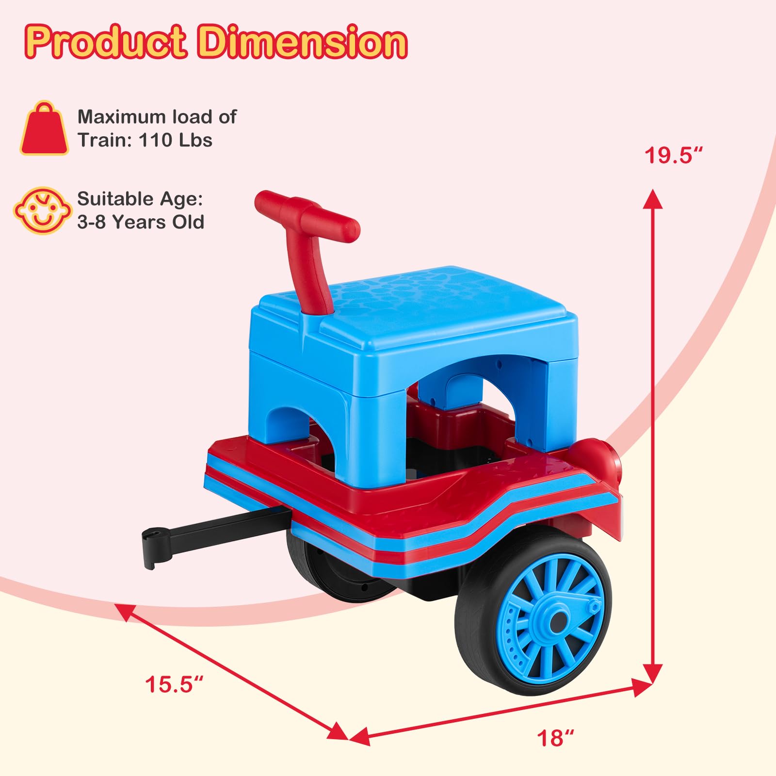 3-Seater 12V Battery Powered Kids Ride on Train with Carriage Trackless