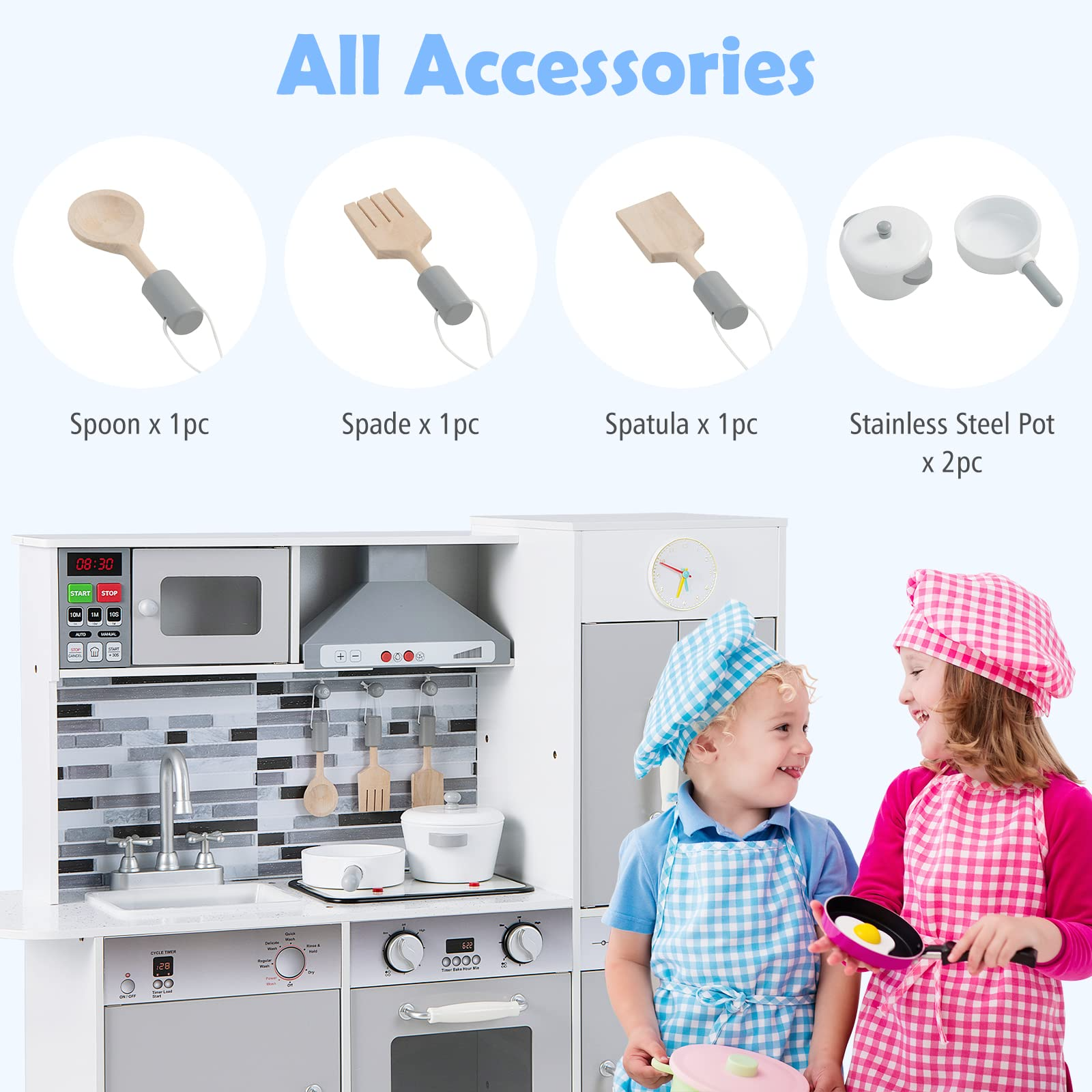 Pretend Wooden Toddler Kitchen Toy Set with Pots & Pan INFANS