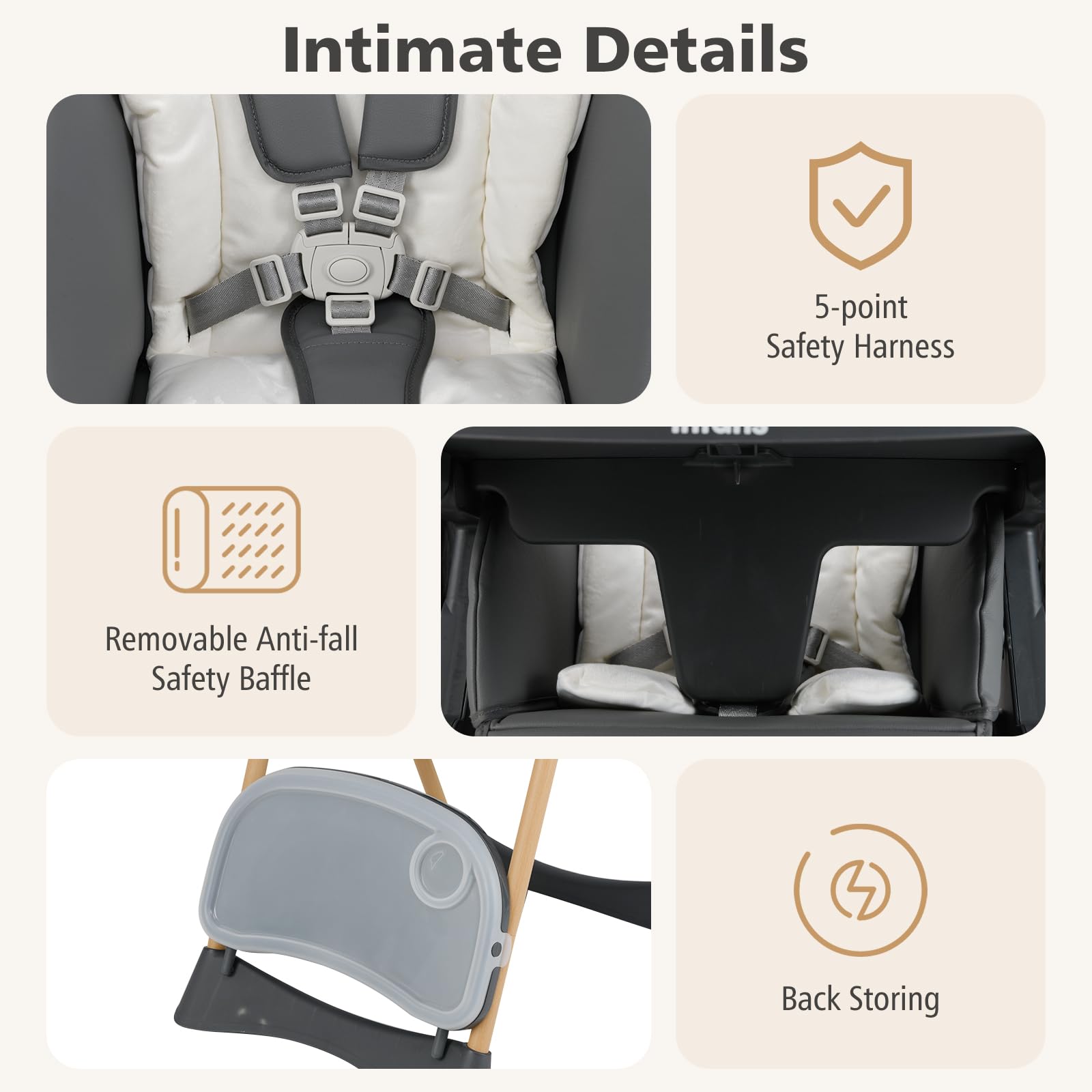 INFANS Baby High Chair, High Chairs for Babies & Toddlers with Adjustable Height, Easy to Clean Convertible Quick Folding