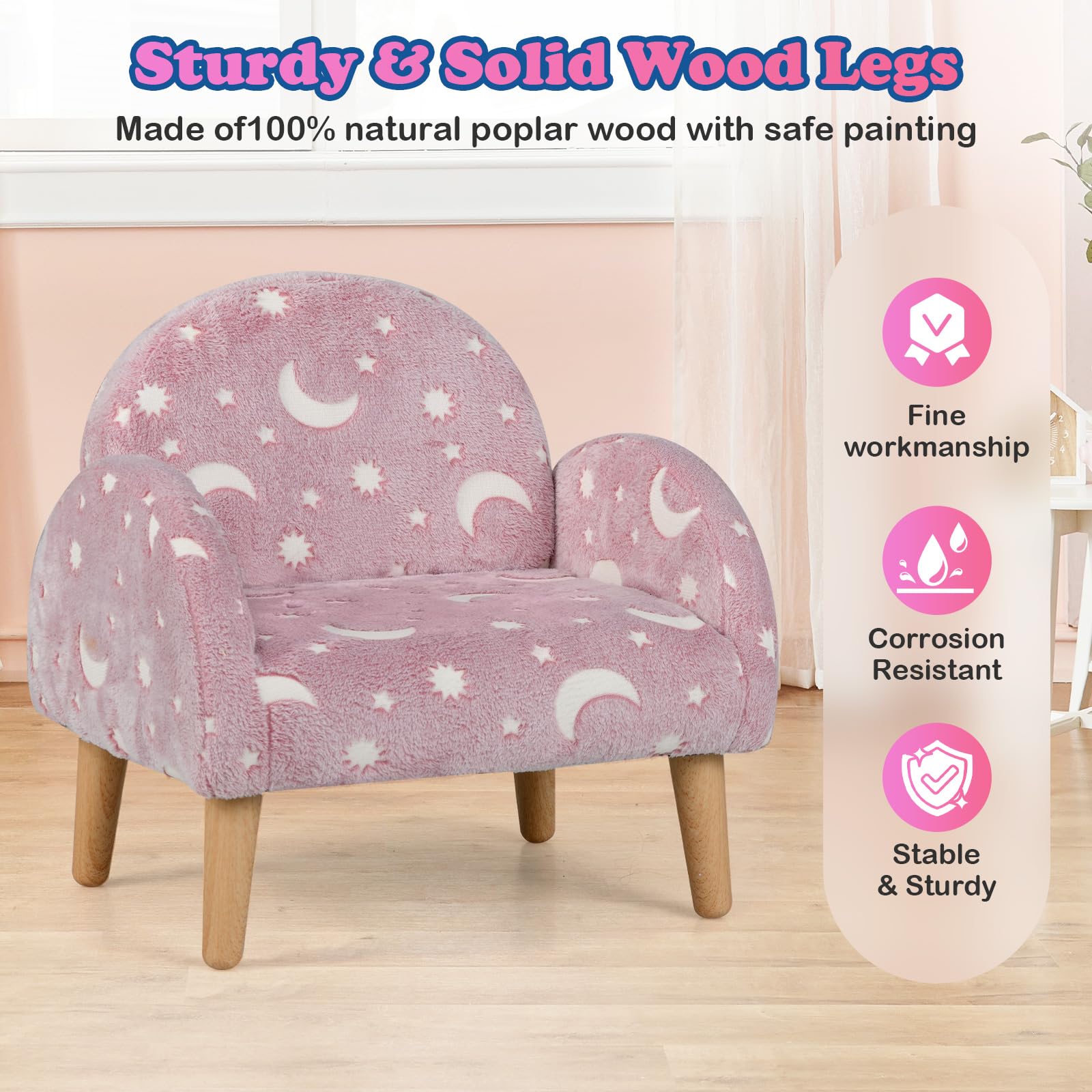 INFANS Kids Sofa with Glow in The Dark, Toddler Armchair Couch, Upholstered Comfy Foam Children Chair for Kindergarten Playroom
