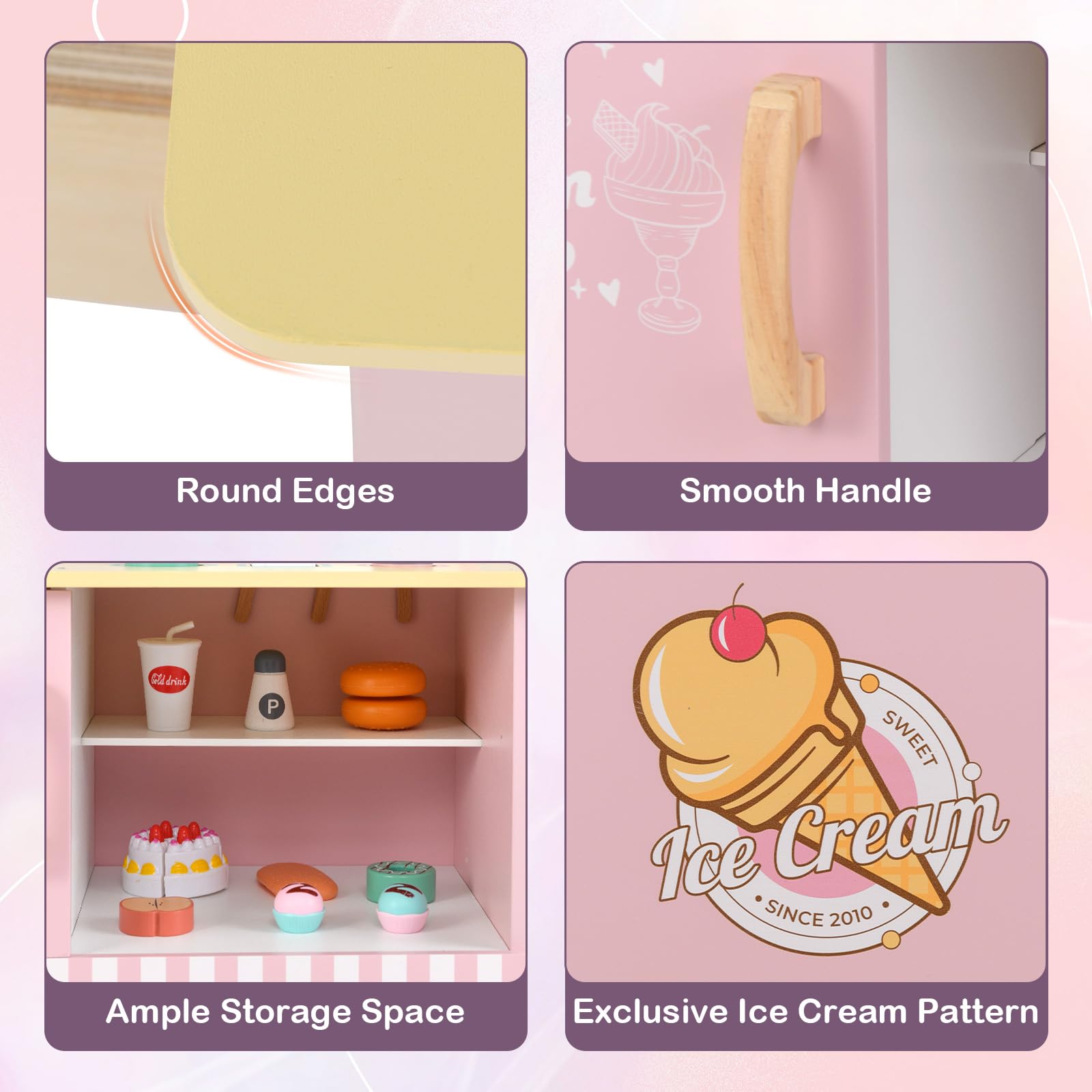 INFANS Ice Cream Cart Grocery Store Marketplace Toy, Market Stand Shop Pretend Play Set with Accessories Gift for Ages 3+