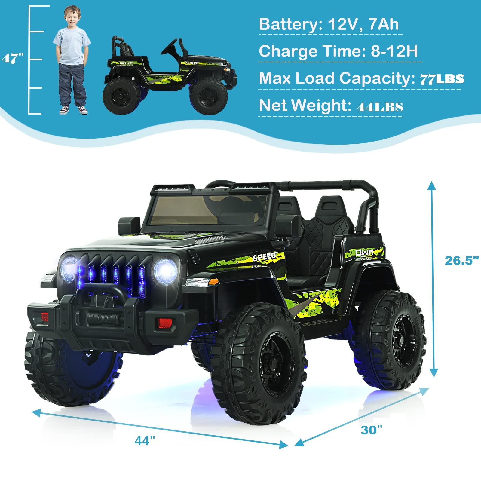 INFANS Kids Ride on Car Truck with 2.4G Remote Control, 12V Battery Powered Electric Cars for Kids