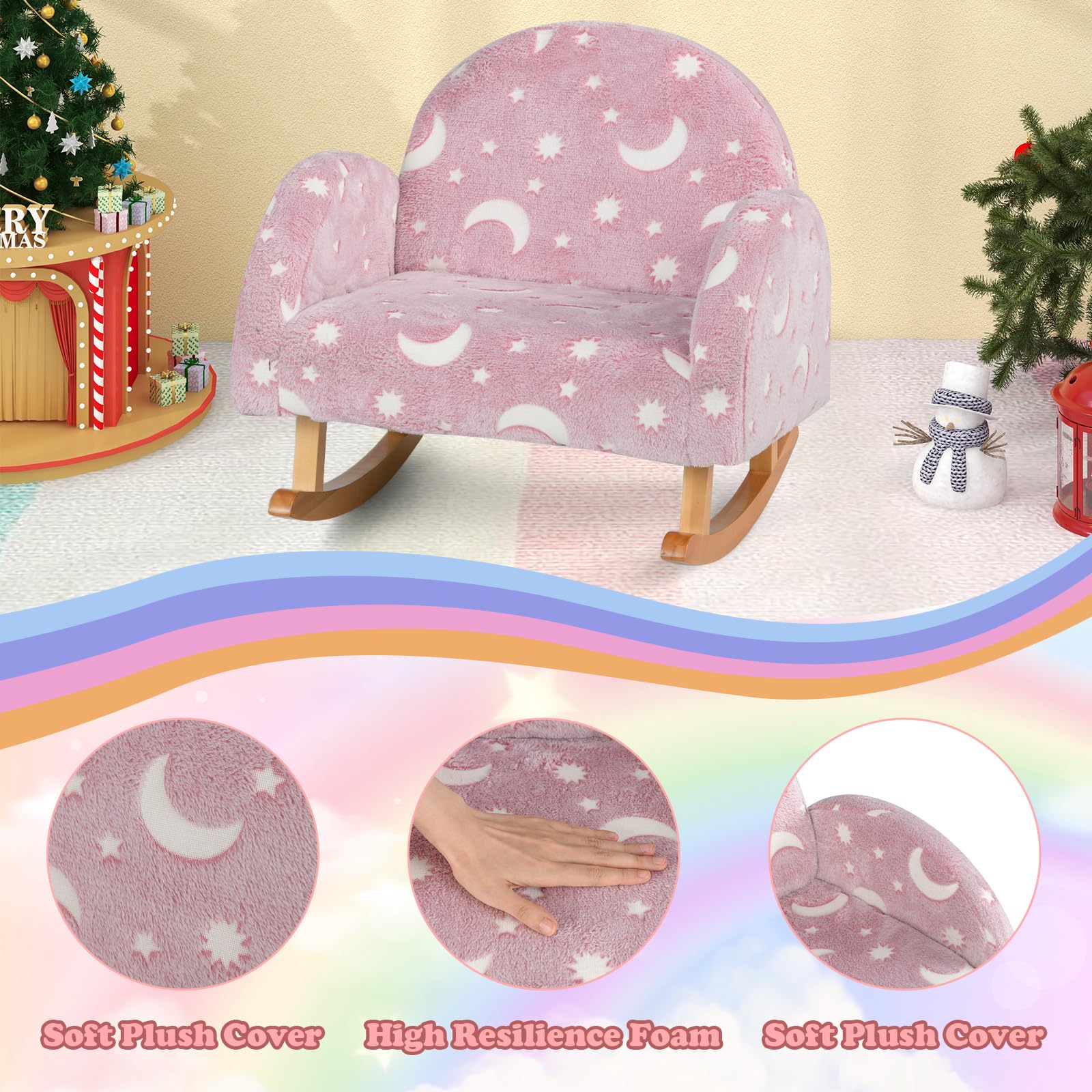 INFANS Kids Sofa with Glow in The Dark, Toddler Rocking Chair, Upholstered Comfy Foam Children Chair for Kindergarten Playroom