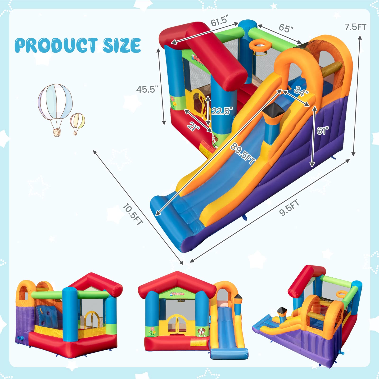 INFANS Inflatable Bounce House, Kids Jumping Castle with Slide, Basketball Rim, Climbing Wall
