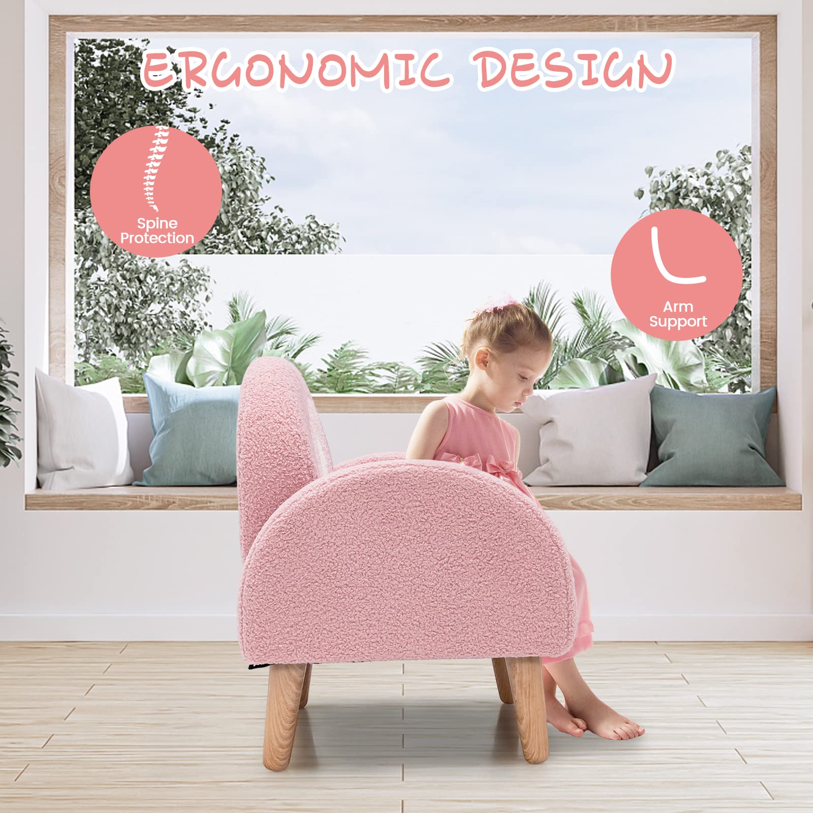INFANS Kids Sofa, Toddler Armchair with Solid Wooden Frame Anti-Tipping Design Plush Fabric, Upholstered Children Chair