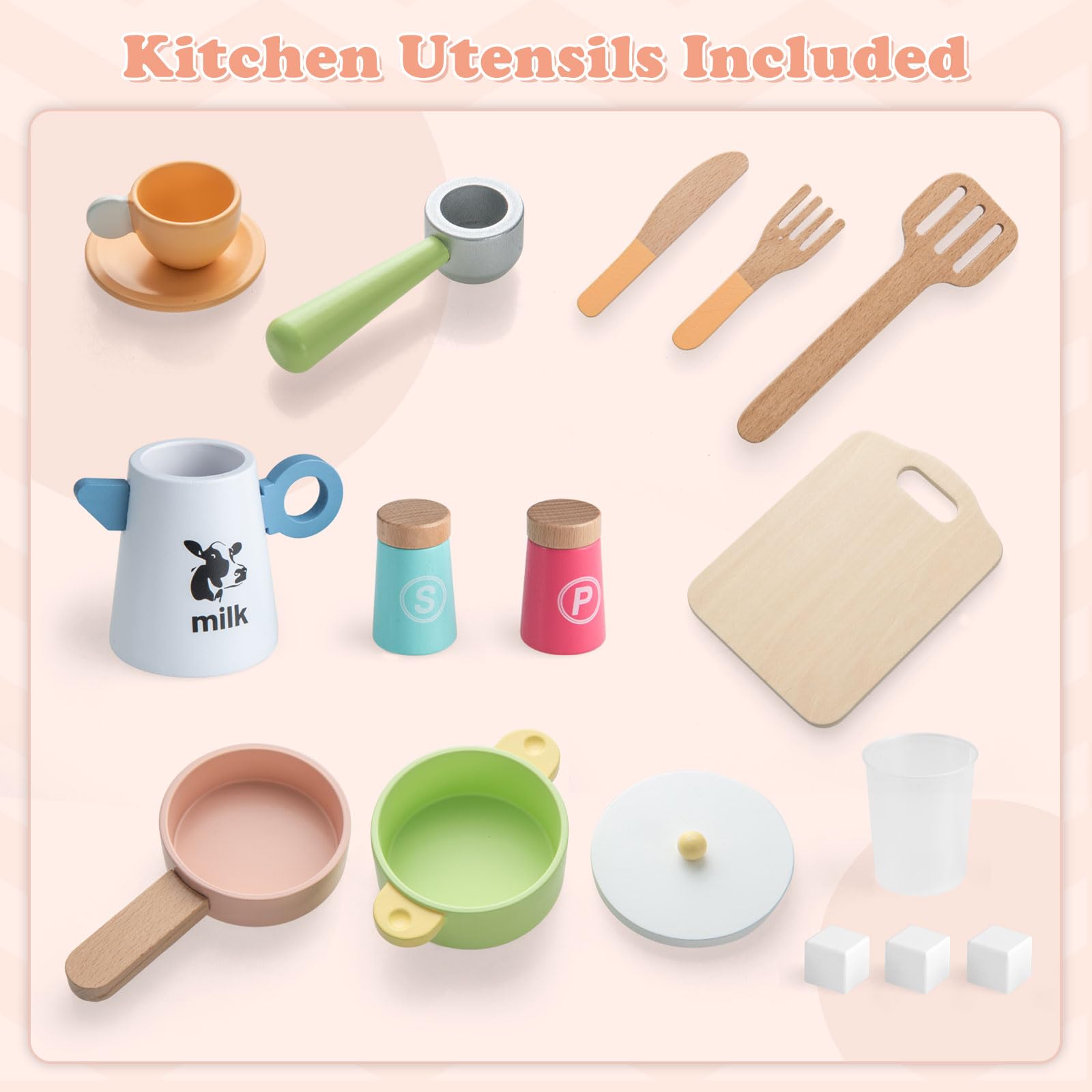 INFANS Kids Kitchen Playset Cooking Toy Kitchen Set with Coffee Machine Stove Removable Sink Microwave Storage Cabinet