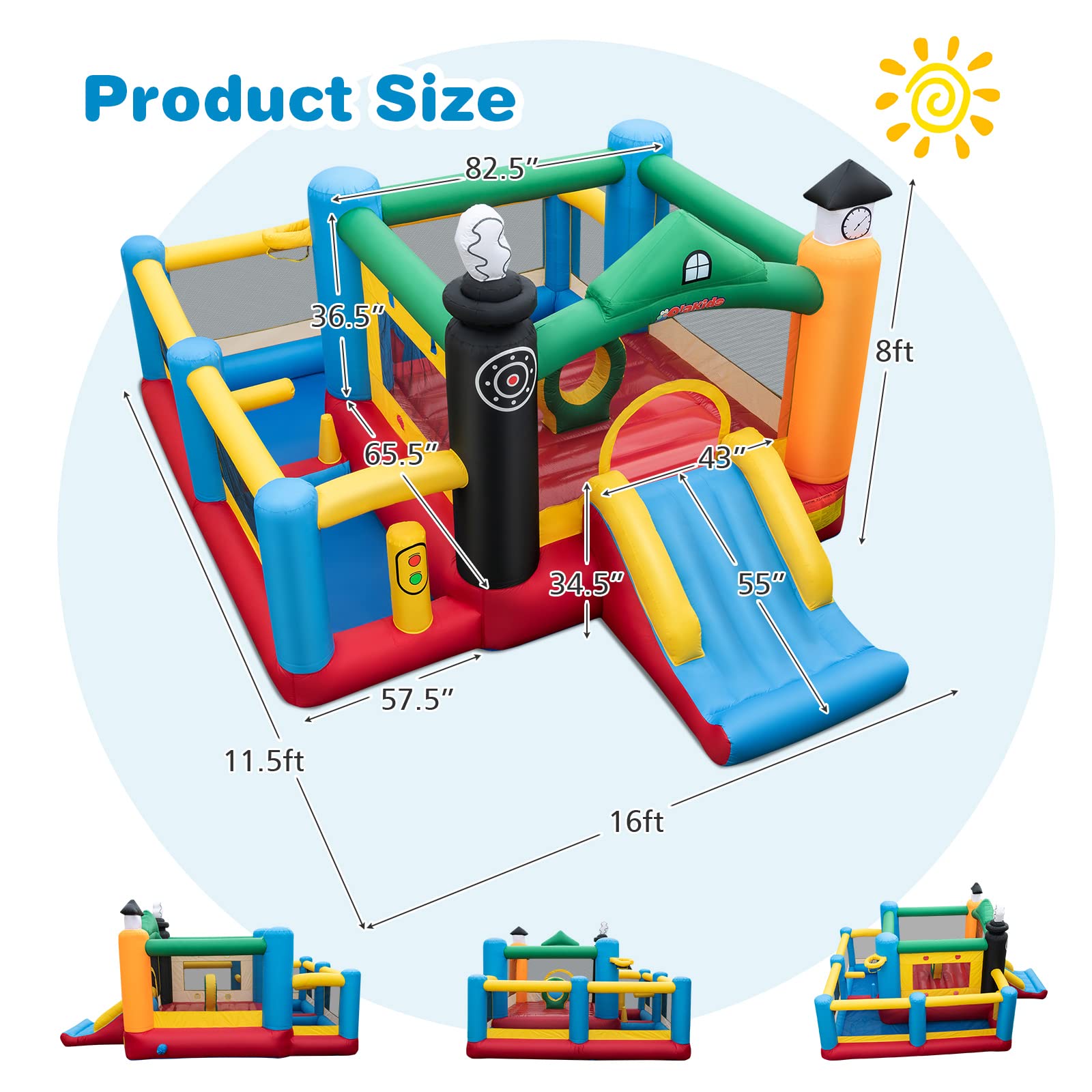 INFANS Inflatable Bounce House, Train Theme Kids Jumping Castle, Inflatable Obstacle Course with 950W Blower