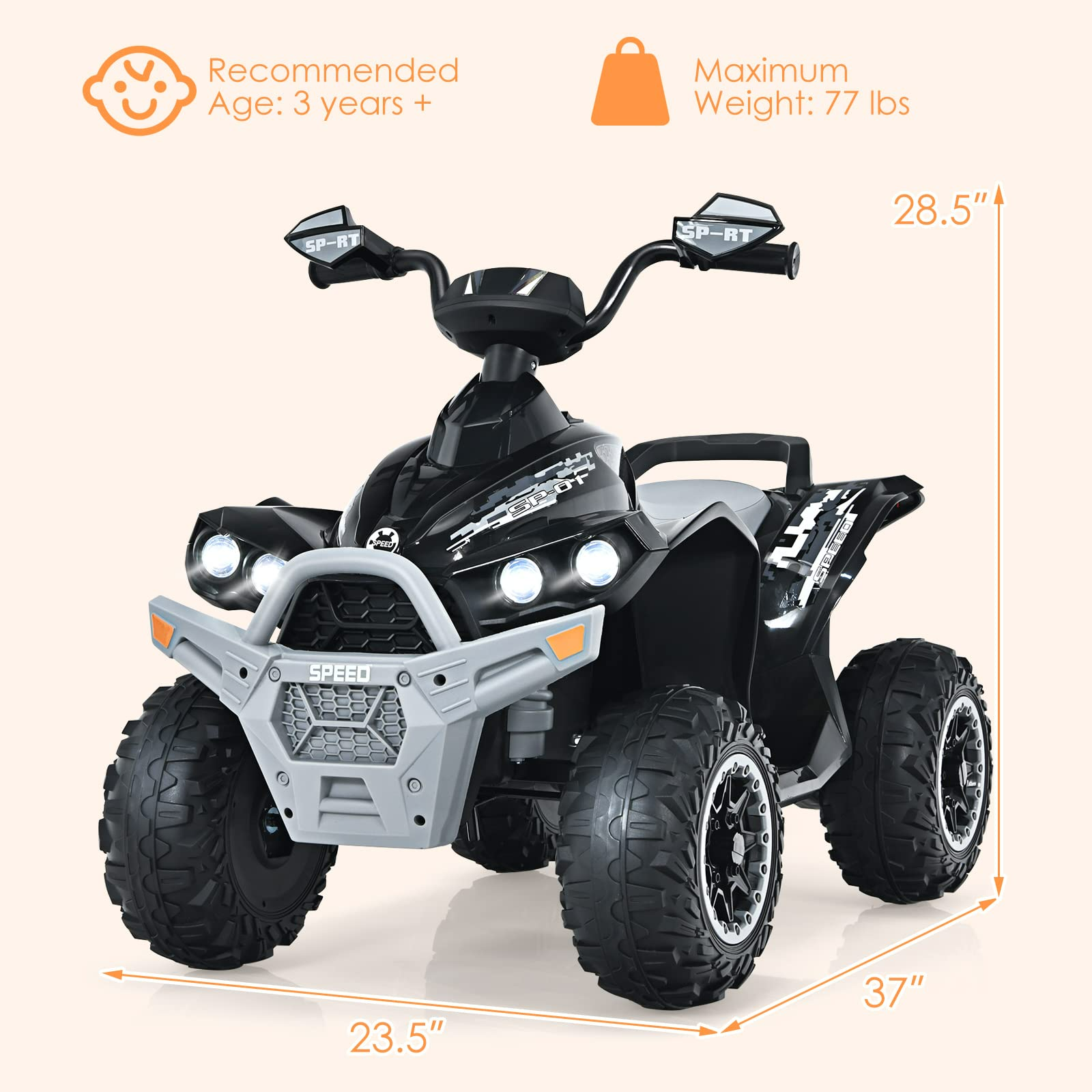 INFANS Ride On ATV, 12V 4 Wheeler Battery Powered Toy Car for Toddlers INFANS