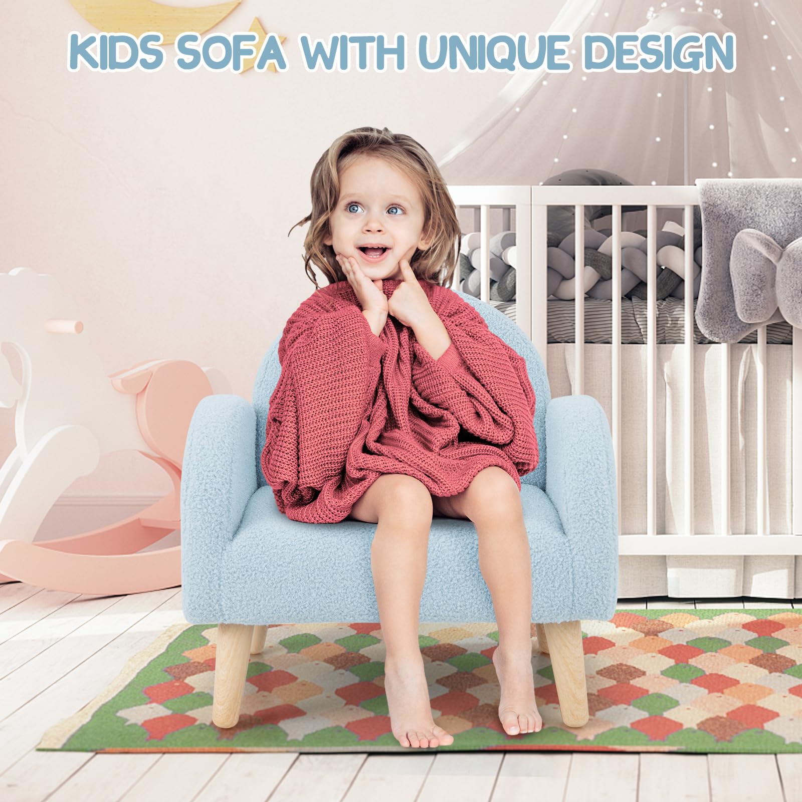 INFANS Kids Sofa, Toddler Armchair with Solid Wooden Frame Anti-Tipping Design Plush Fabric, Upholstered Children Chair