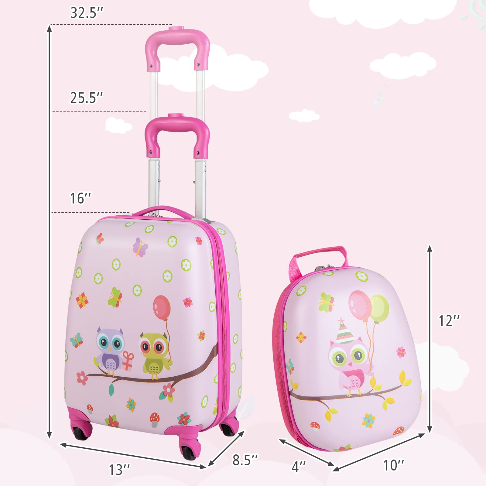 INFANS Kid Luggage Set, 12’’ Travel Backpack and 16’’ Carry on Suitcase with Rolling Spinner Wheels for Children Boys Girls
