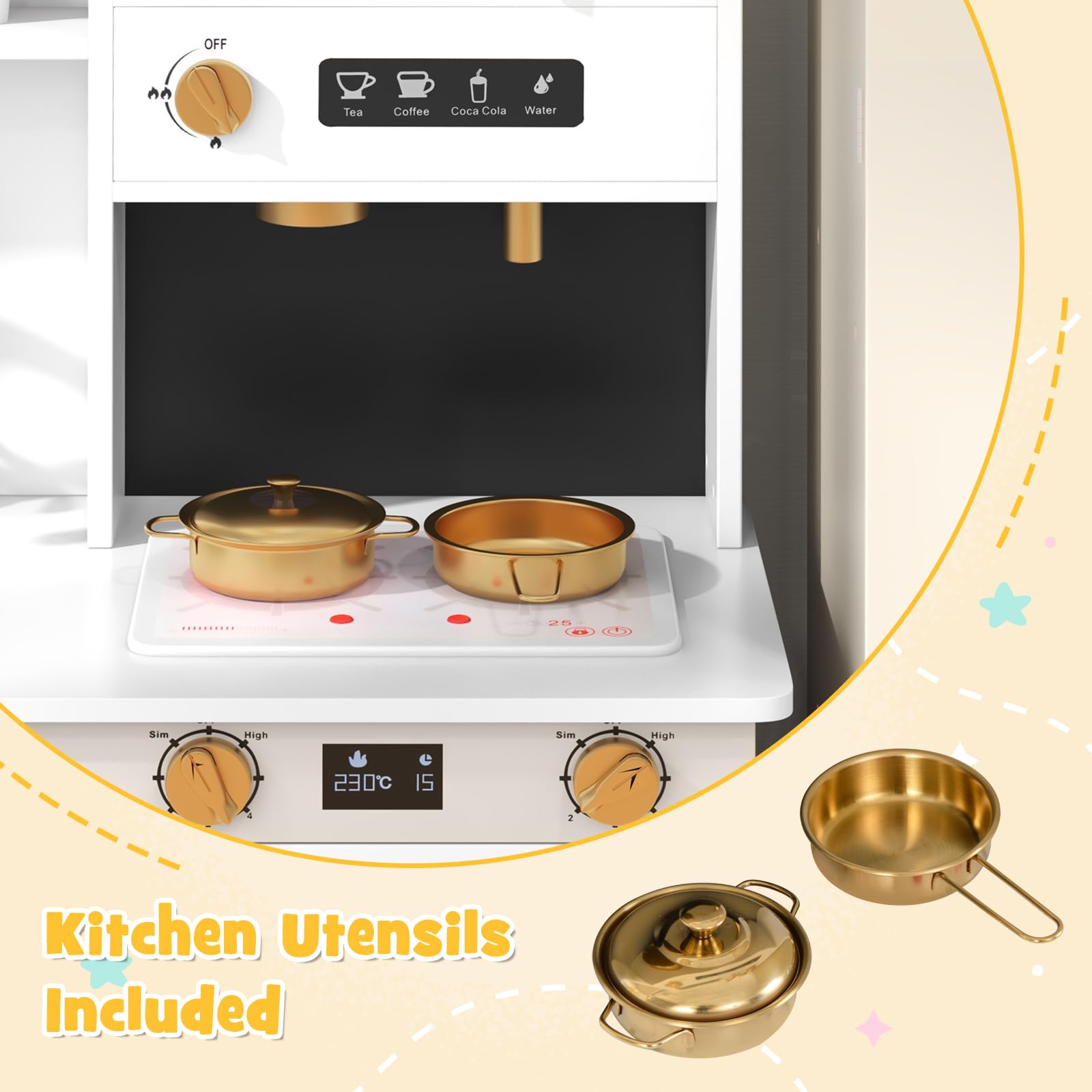 INFANS Play Kitchen for Kids, 2-Piece Fridge Refrigerator Playset Combination with Electronic Interactive Alphabet Wall Chart
