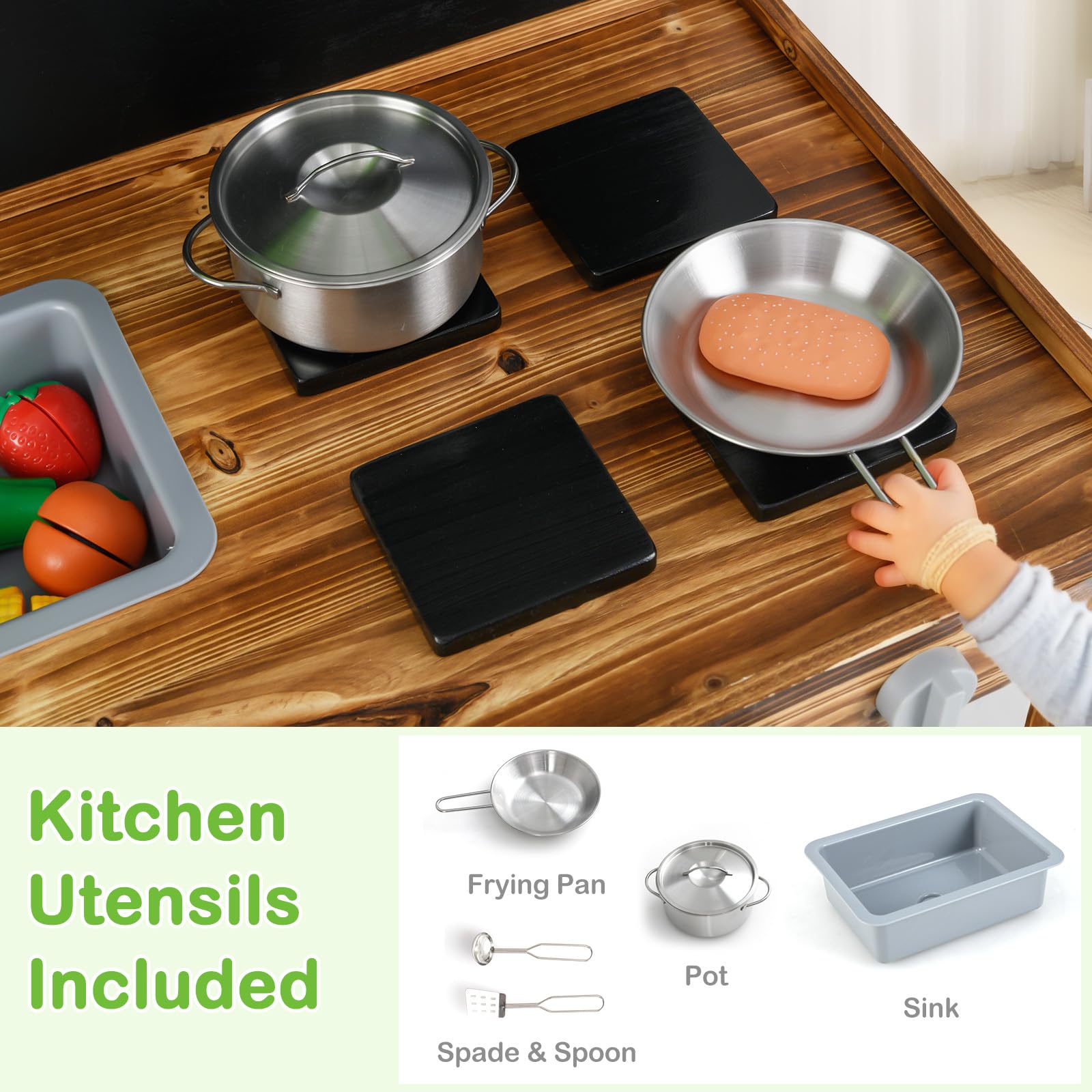 INFANS Outdoor Play Kitchen with Drawing Board Wooden Kids Kitchen Playset Gift