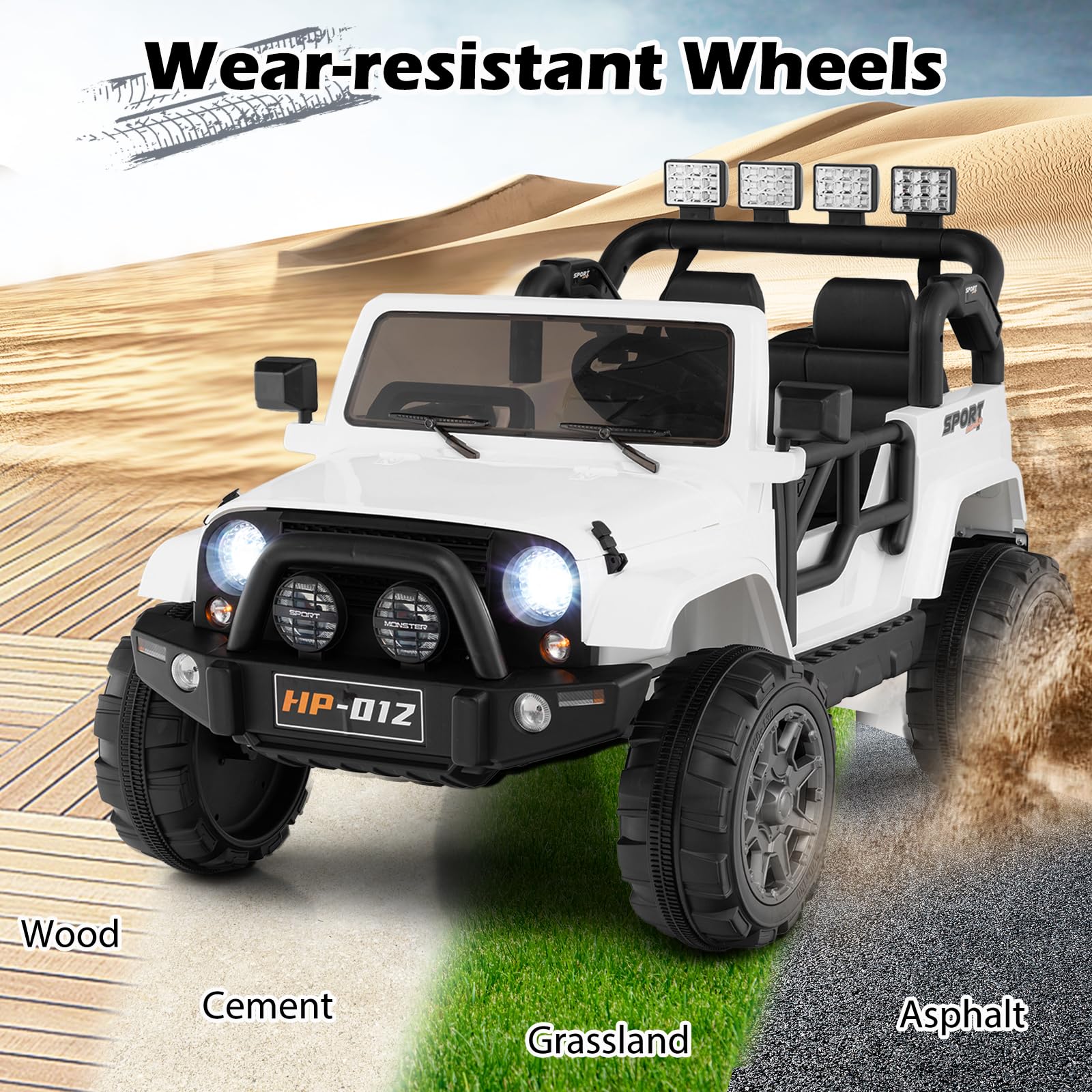 INFANS 2 Seater Ride on Truck, 12V Battery Powered Electric Vehicle for Kids with Remote Control, Power Display, LED Lights