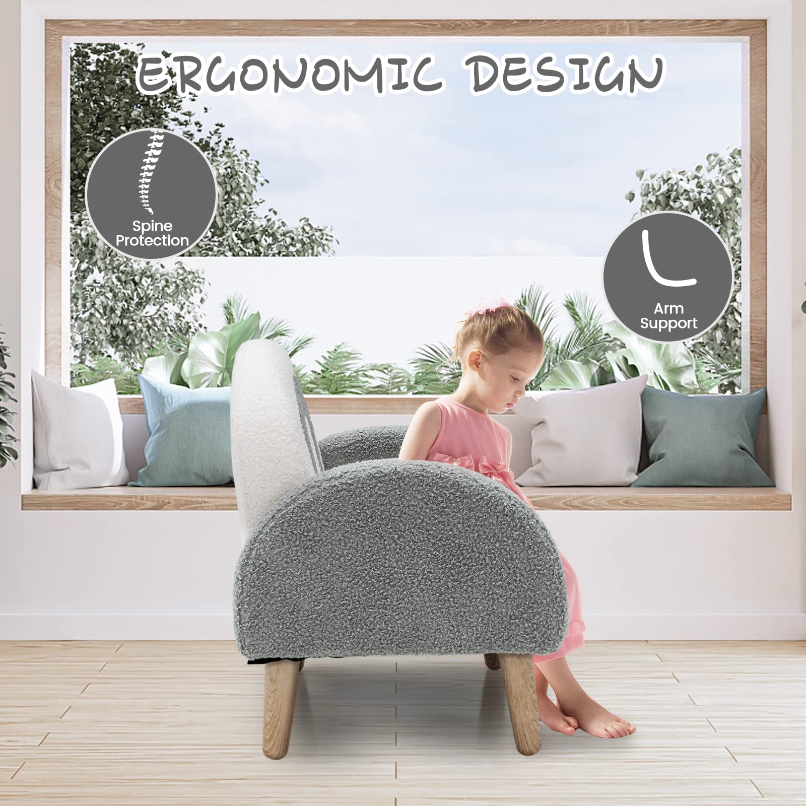 INFANS Kids Sofa, Toddler Armchair with Solid Wooden Frame Anti-Tipping Design Plush Fabric, Upholstered Children Chair