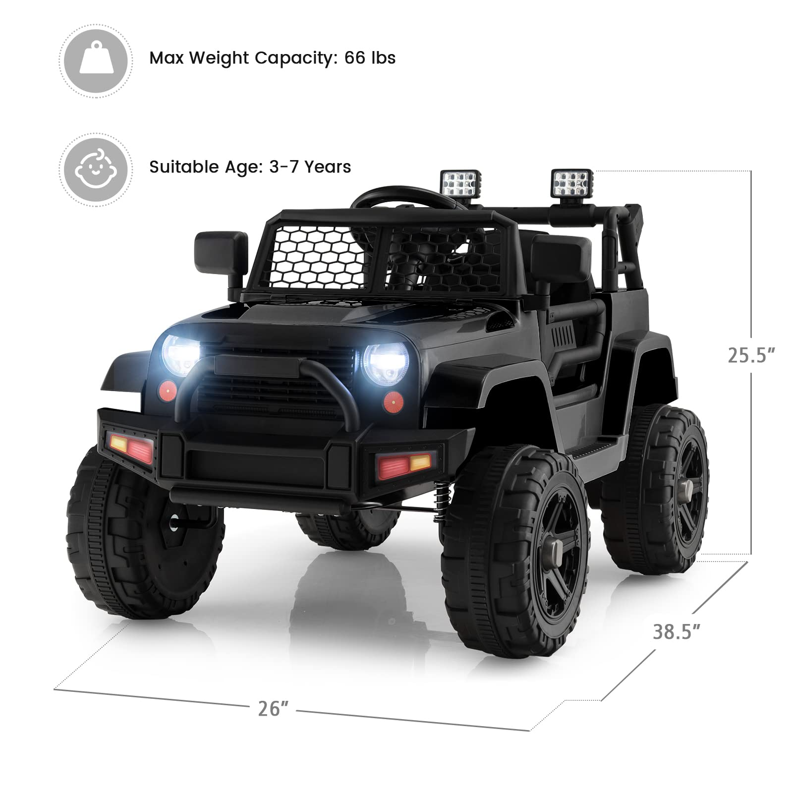 12V Electric Vehicle Car with Remote Control, Toddlers Battery Powered Toy with 2 Speeds, Spring Suspension INFANS