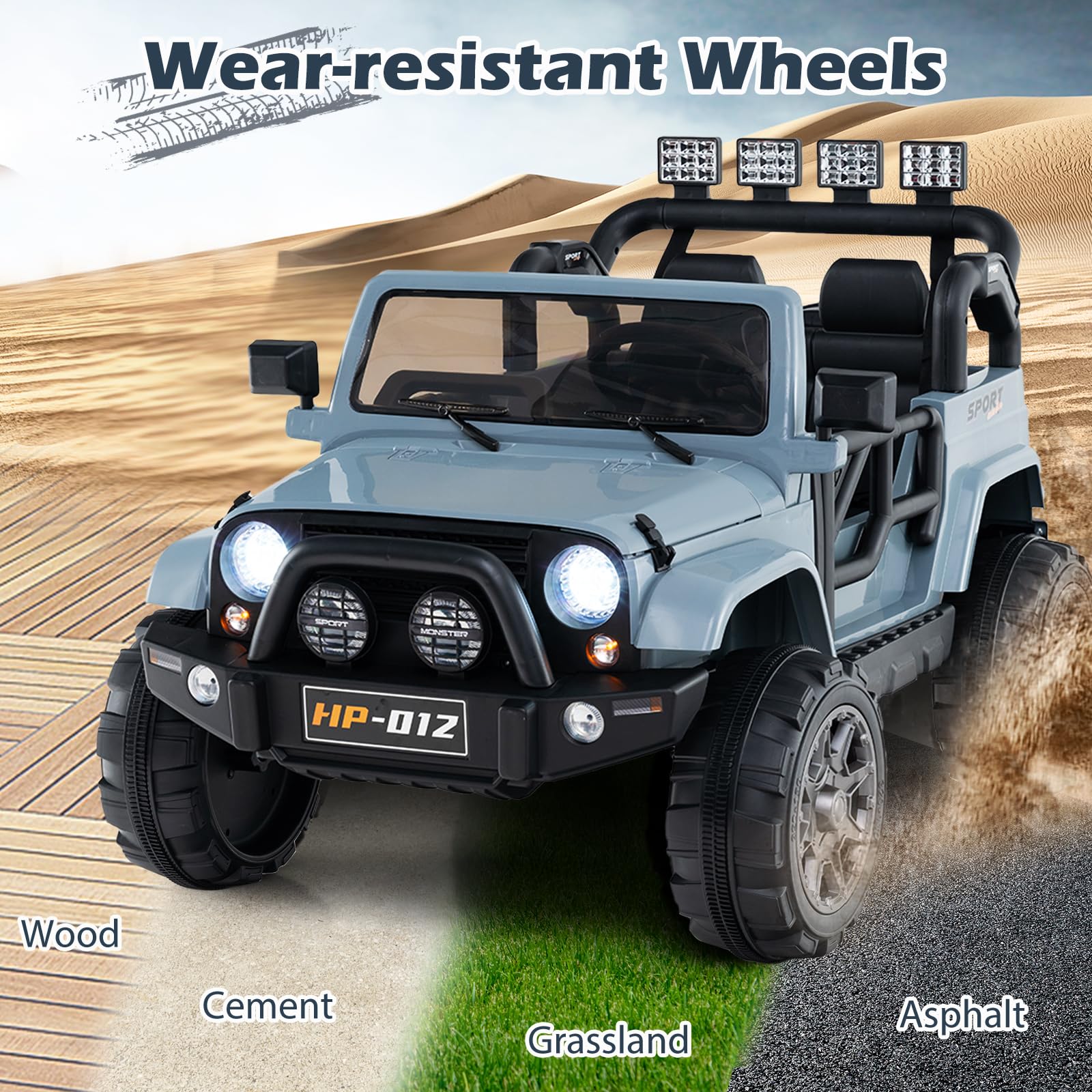 INFANS 2 Seater Ride on Truck, 12V Battery Powered Electric Vehicle for Kids with Remote Control, Power Display, LED Lights