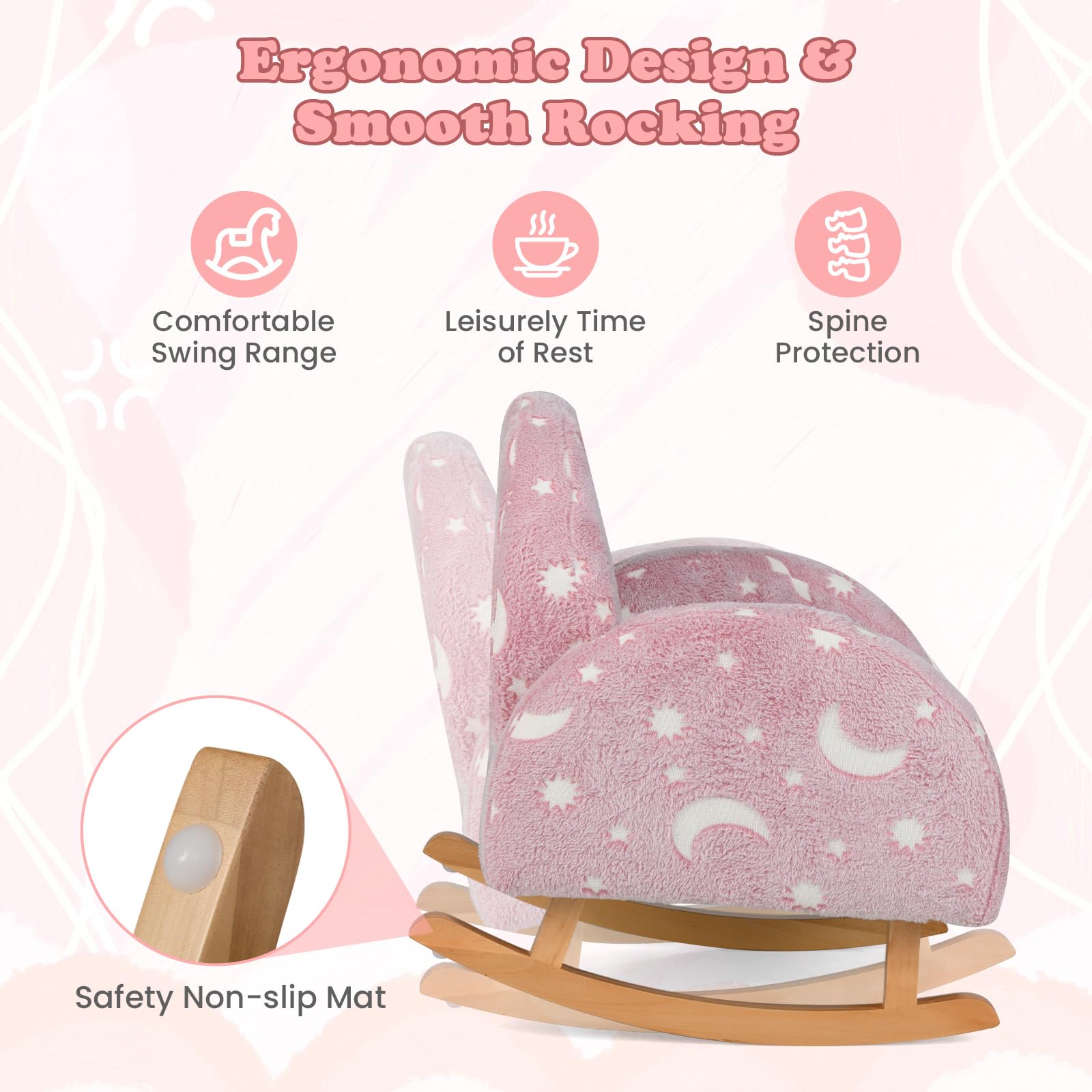 INFANS Kids Sofa with Glow in The Dark, Toddler Rocking Chair, Upholstered Comfy Foam Children Chair for Kindergarten Playroom