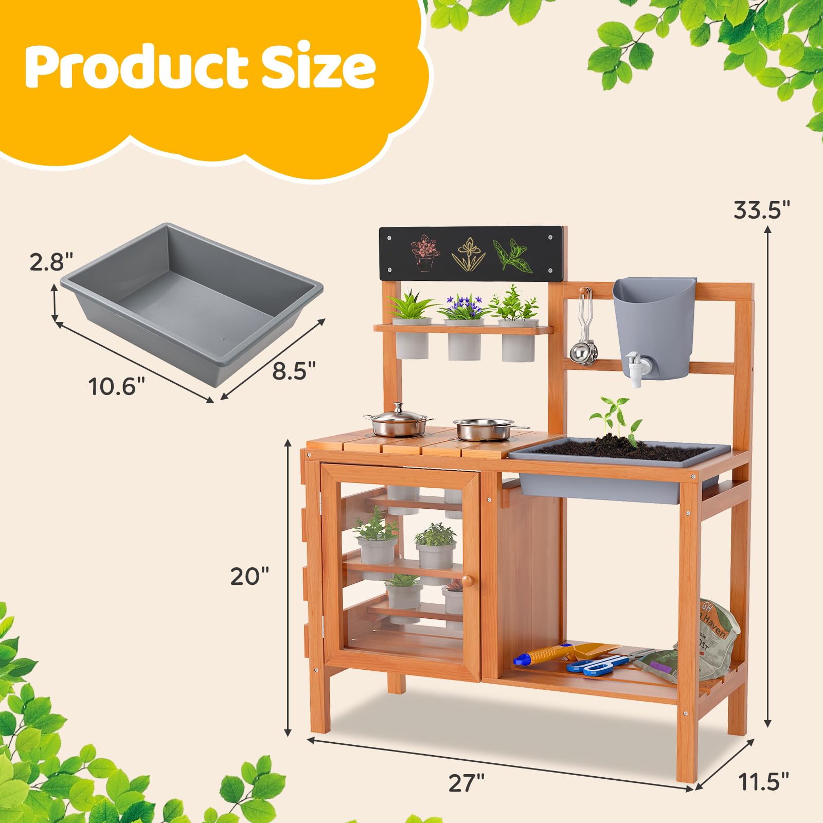 INFANS Mud Kitchen for Kids Outdoor, Wooden Toddler Play Kitchen with Cooking Accessories, Toy Playset for Backyard Garden