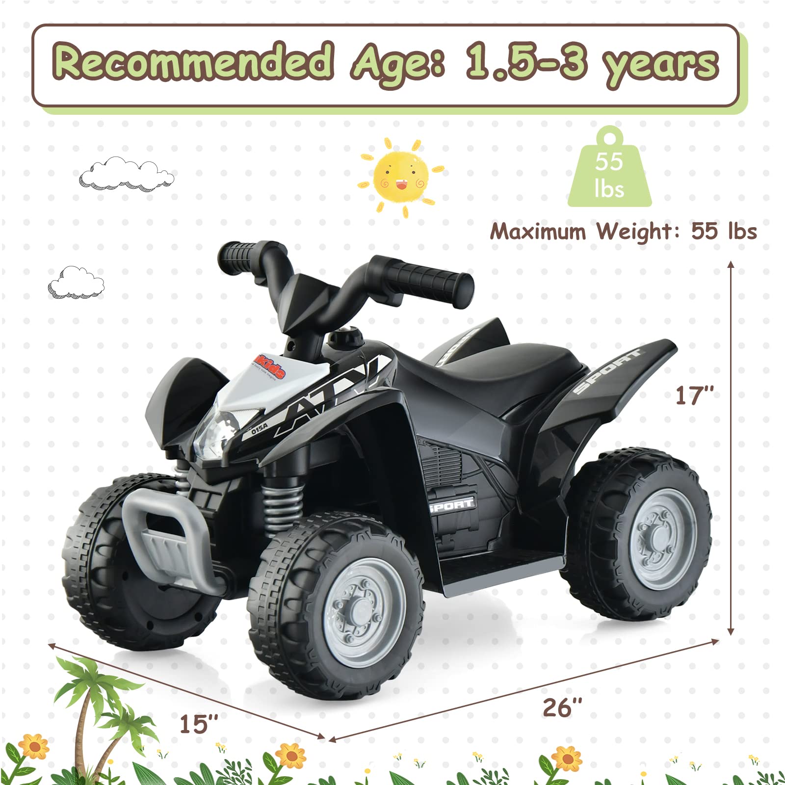 Infans Kids Ride on ATV, 6V Electric Vehicle for Toddlers, 4 Wheeler Battery Powered Motorized Quad Toy Car