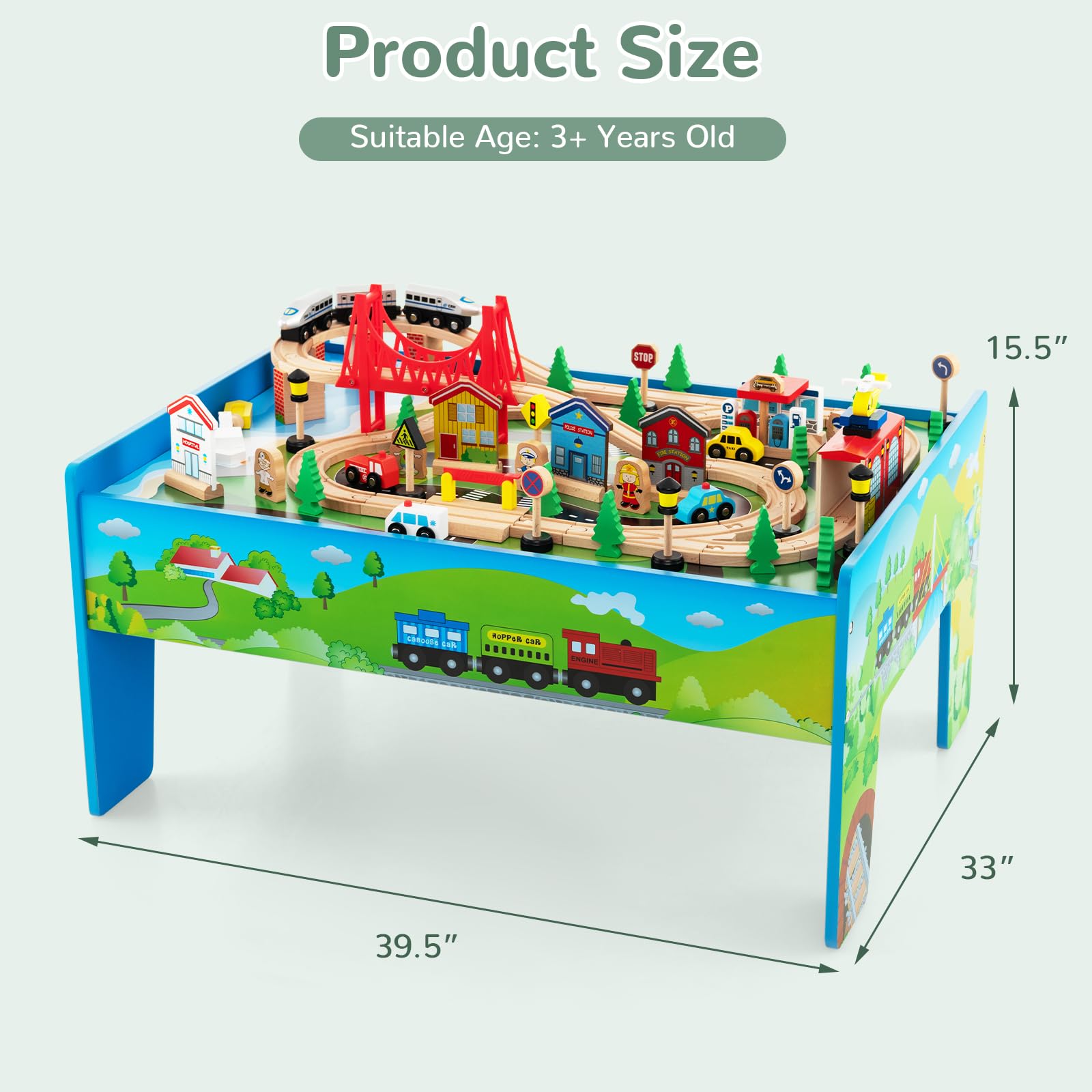 INFANS Train Table, 80 Pieces Wooden Kids Activity Toy Table Playset with Reversible Detachable Tabletop