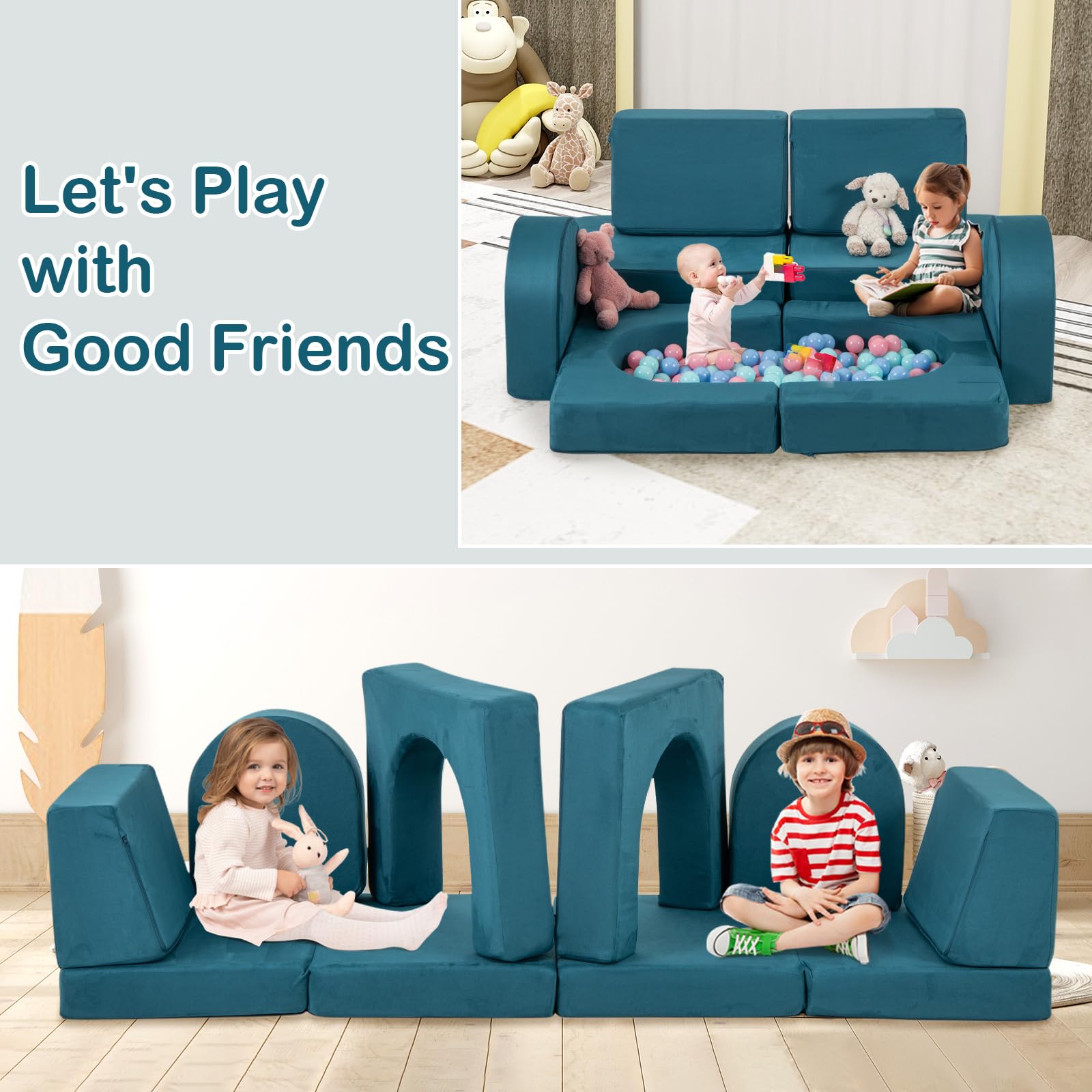 INFANS Modular Kids Play Couch, 8 PCS Toddler Creative Sectional Fort Building Sofa