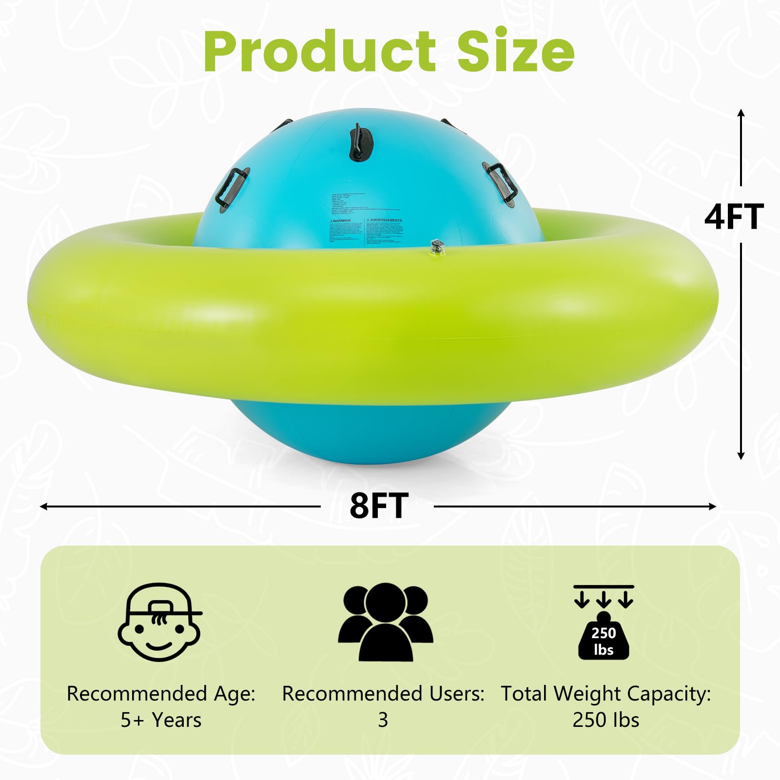 INFANS 8FT Inflatable Dome Rocker Bouncer, Outdoor Kids Giant Roll and Play Seesaw Rocker with 6 Secure Handles