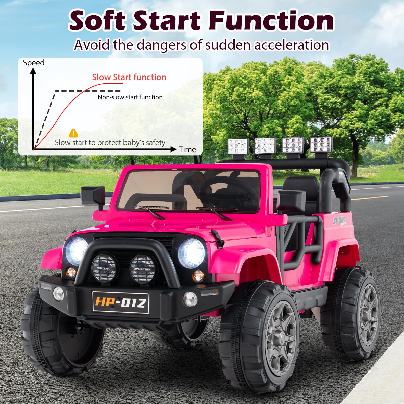 INFANS 2 Seater Ride on Truck, 12V Battery Powered Electric Vehicle for Kids with Remote Control, Power Display, LED Lights