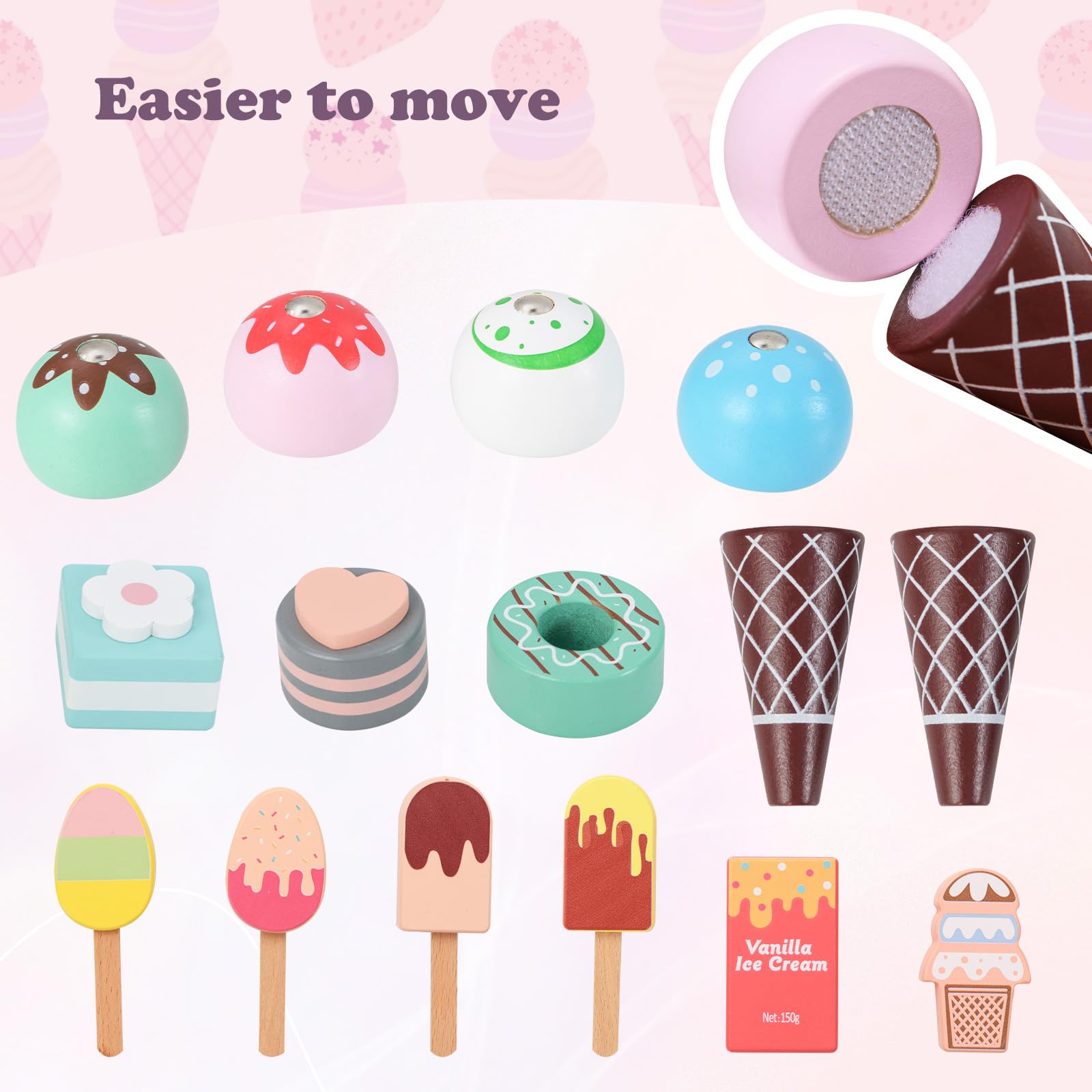 INFANS Ice Cream Cart Grocery Store Marketplace Toy, Market Stand Shop Pretend Play Set with Accessories Gift for Ages 3+