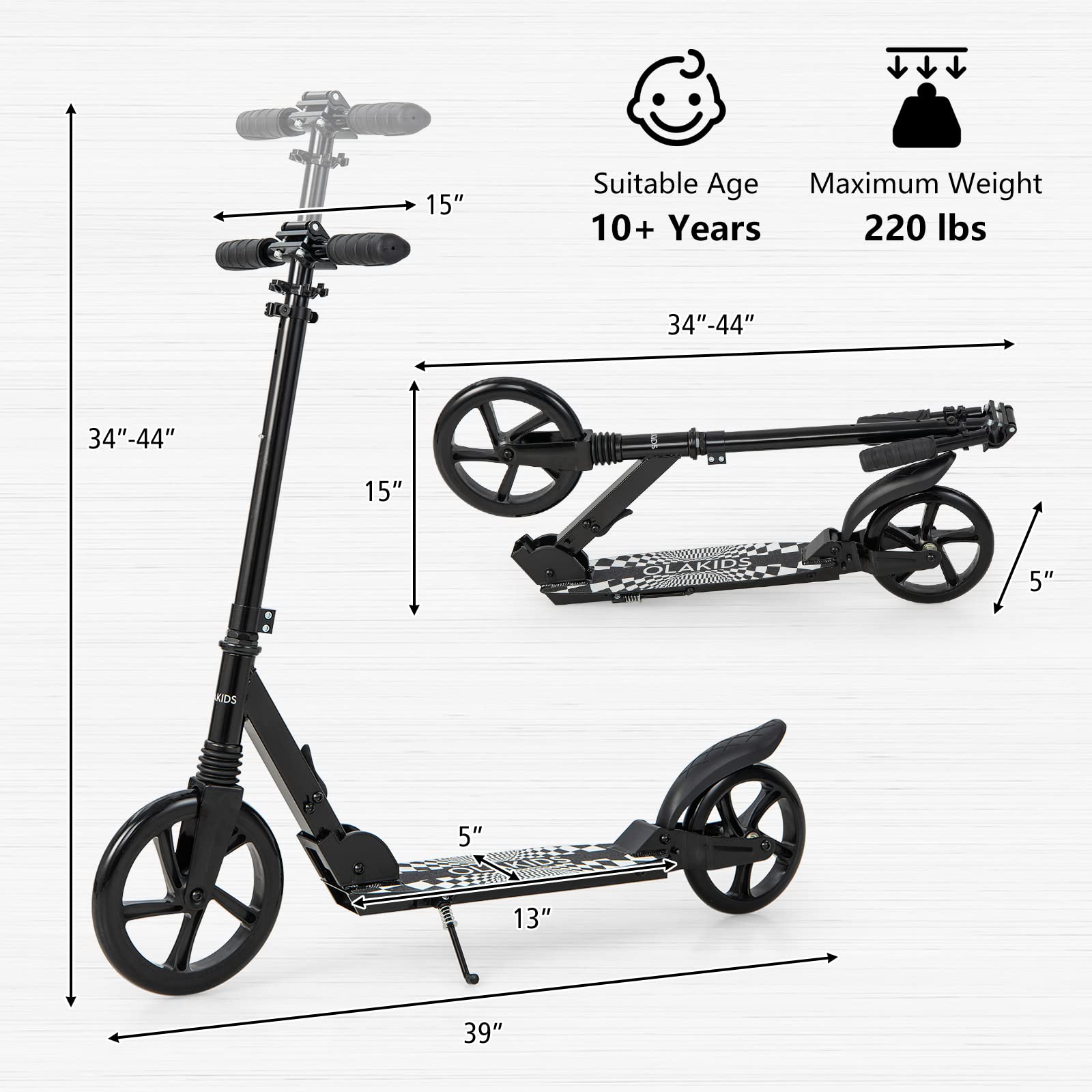 INFANS Kick Scooter for Adults Teens, Big Wheels Foldable Scooter Ages 10+ Kids Youth