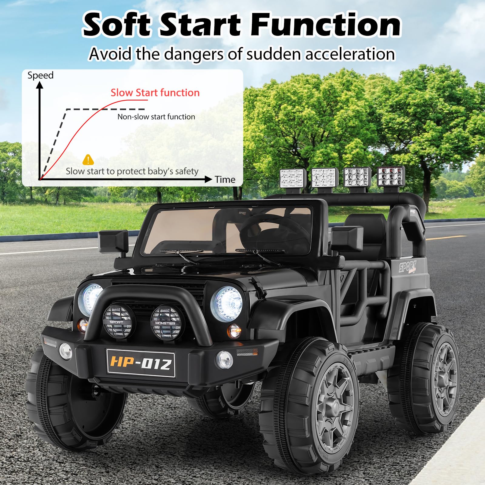 INFANS 2 Seater Ride on Truck, 12V Battery Powered Electric Vehicle for Kids with Remote Control, Power Display, LED Lights