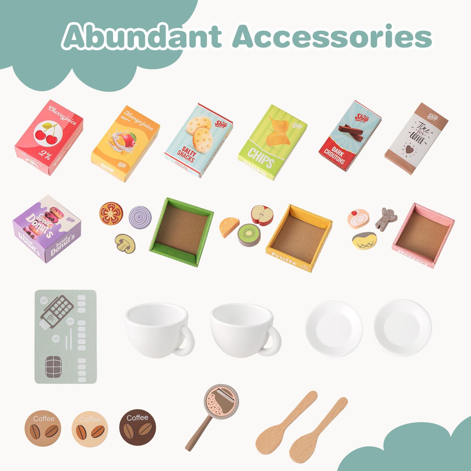 INFANS Grocery Store Playset, Kids Play Store, Wooden Supermarket Playset, Pretend Play Store Gift for Toddler