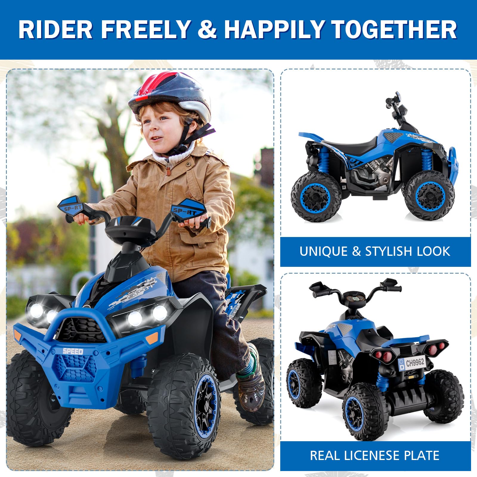 INFANS Kids Ride on ATV, 12V 4 Wheeler Quad Toy Vehicle, Electric Ride on Toy, Battery Powered Wheels Car