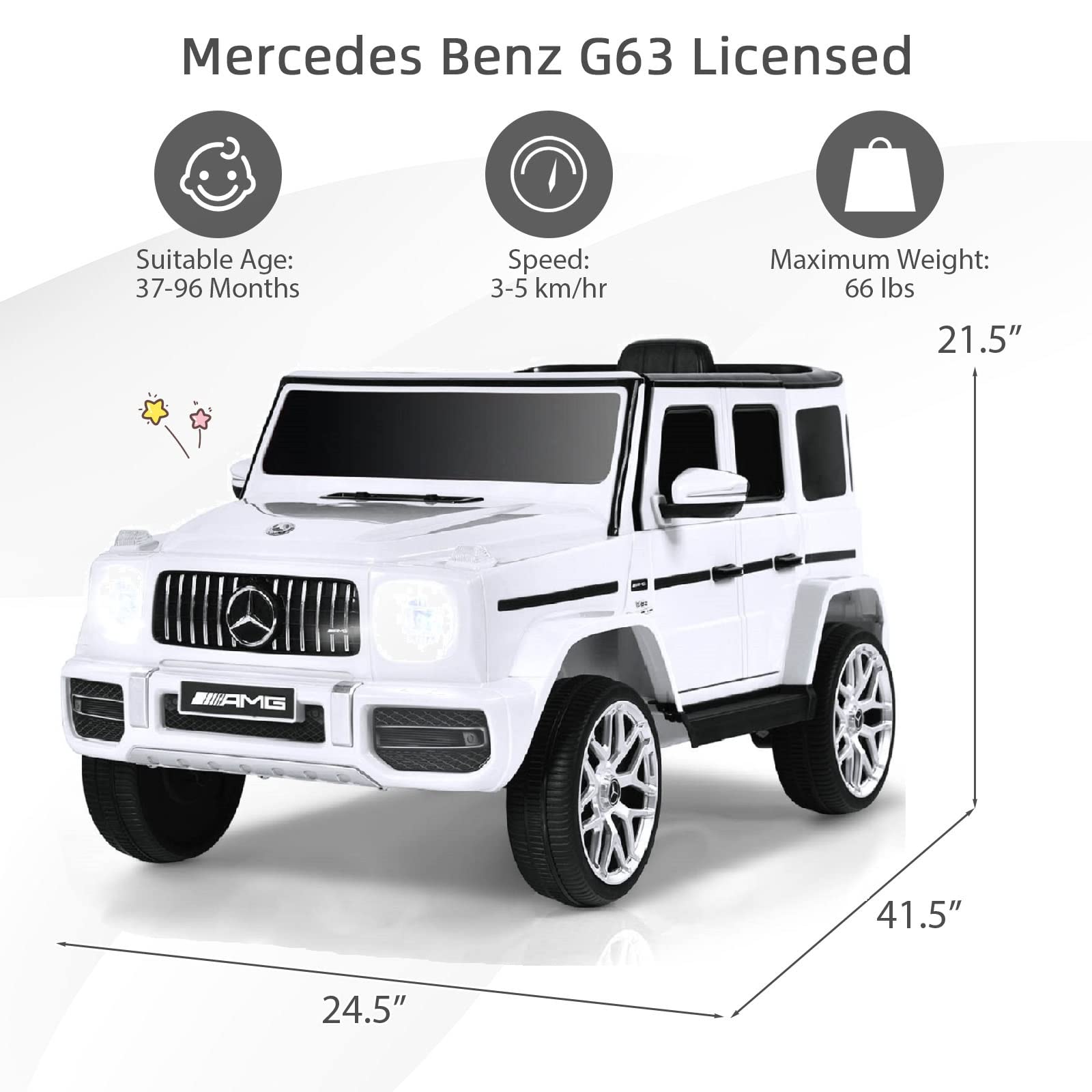 INFANS Licensed Mercedes Benz G63 Kids Ride on Car, 12V Electric Vehicle, Battery Powered for Children Boy Girl