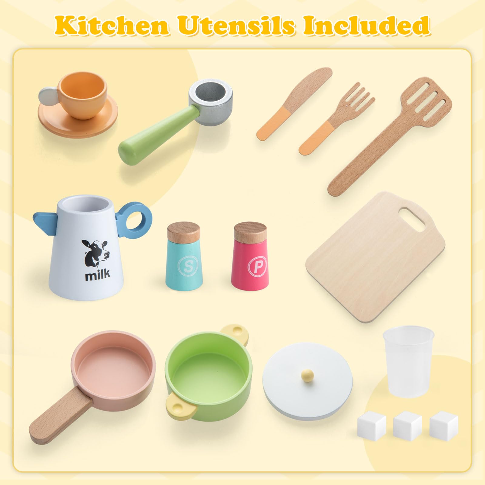 INFANS Kids Kitchen Playset Cooking Toy Kitchen Set with Coffee Machine Stove Removable Sink Microwave Storage Cabinet