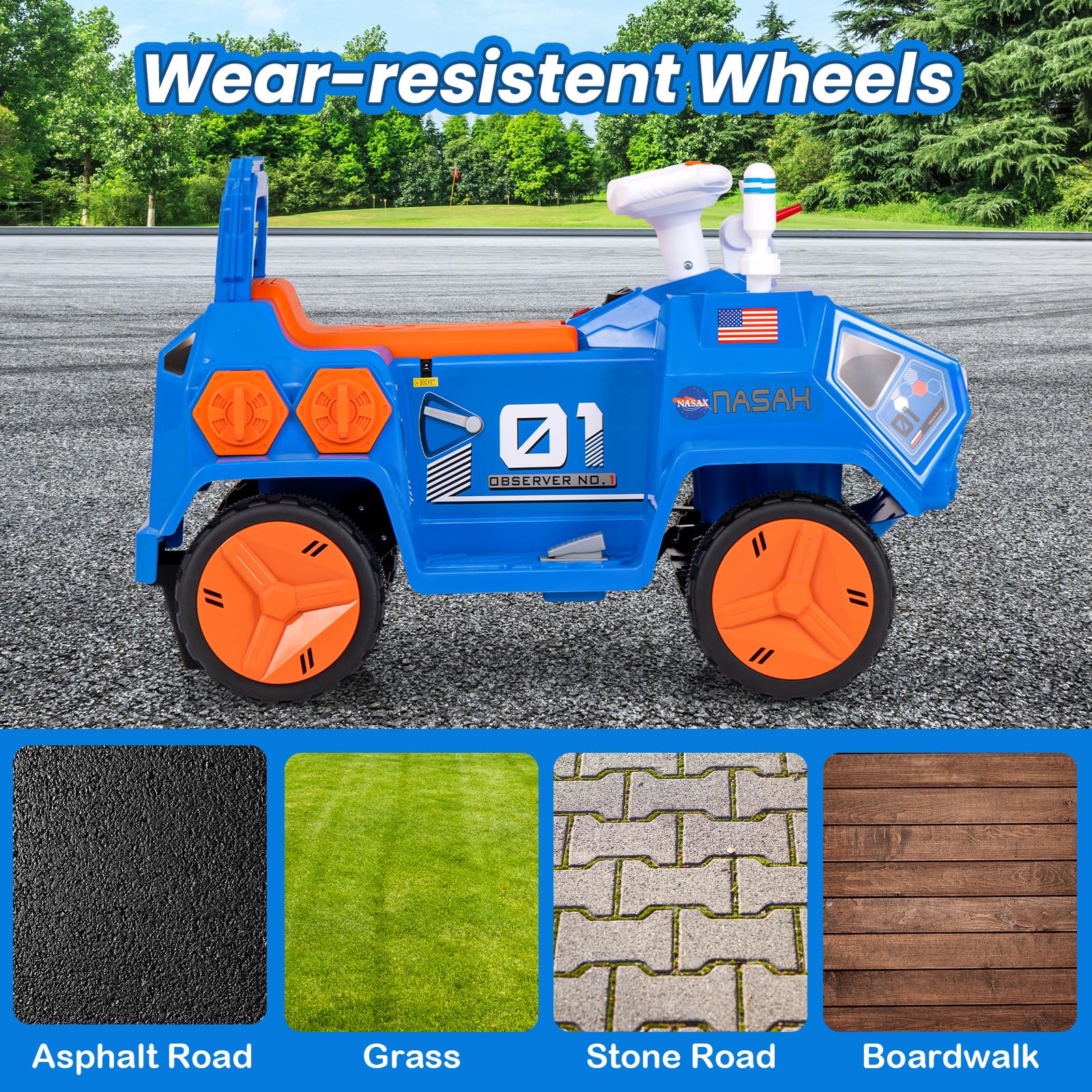 INFANS Ride on Car, 6V Electric Toy for Kids with Radar, Rocket, MP3, USB, Horn, 4-Wheeler Battery Powered Quad Gift for Toddlers