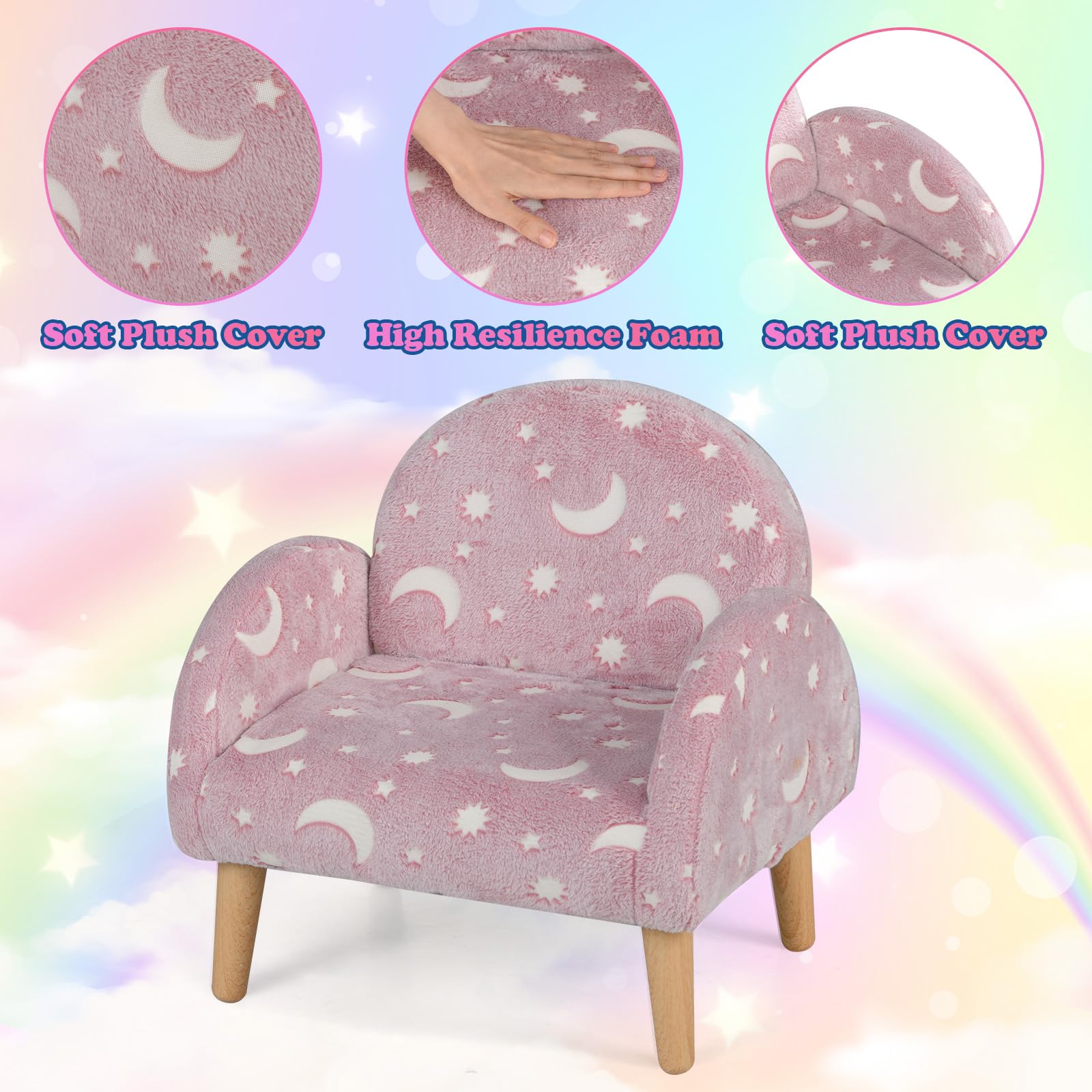 INFANS Kids Sofa with Glow in The Dark, Toddler Armchair Couch, Upholstered Comfy Foam Children Chair for Kindergarten Playroom