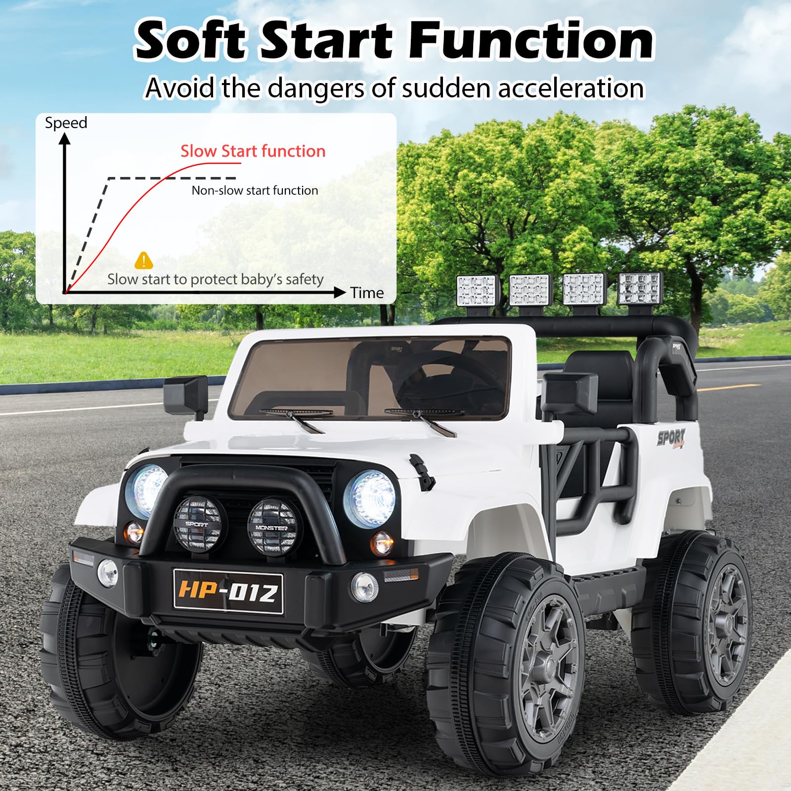INFANS 2 Seater Ride on Truck, 12V Battery Powered Electric Vehicle for Kids with Remote Control, Power Display, LED Lights