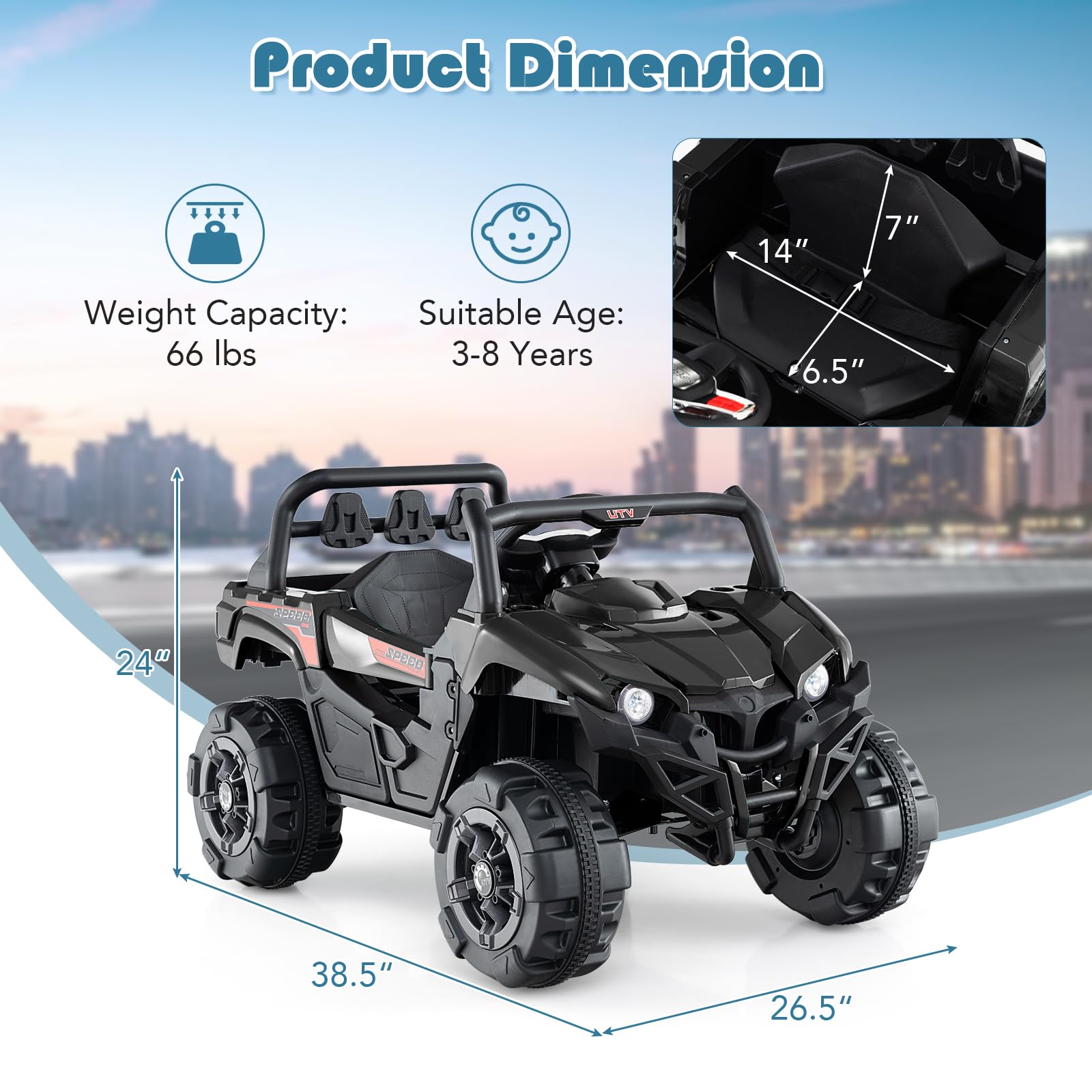 INFANS 12V Ride on Car UTV, Battery Powered Off-Road Kids Electric Vehicles with Remote Control, Music, Horn, MP3, Lights