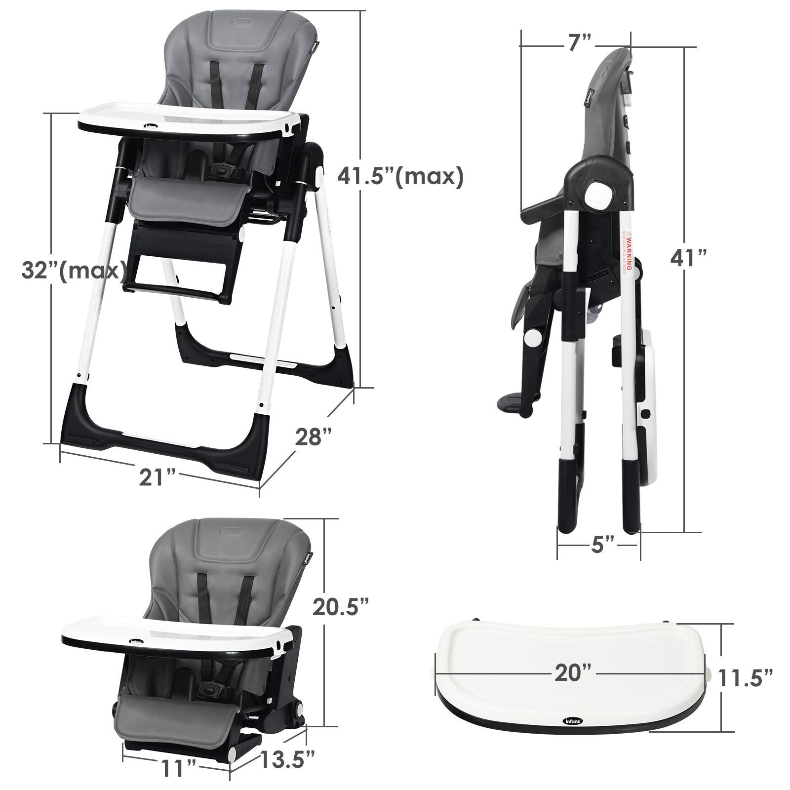 INFANS 4 in 1 High Chair�CBooster Seat, Convertible Highchair, Installation-Free,Simple Fold for Baby, Infant& Toddler