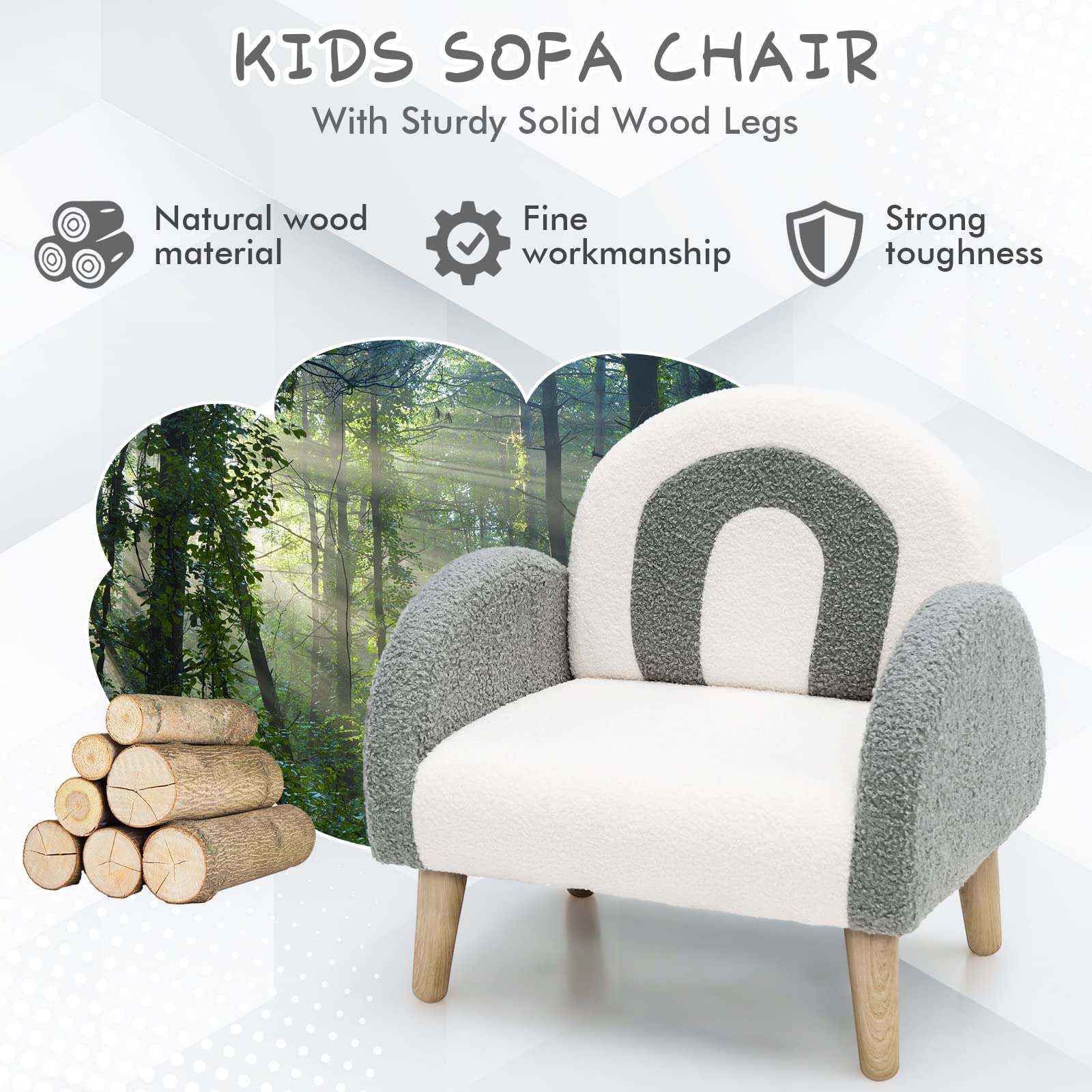 INFANS Kids Sofa, Toddler Armchair with Solid Wooden Frame Anti-Tipping Design Plush Fabric, Upholstered Children Chair