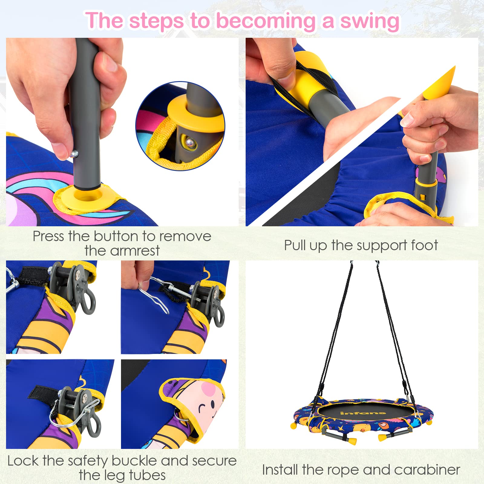 INFANS 2 in 1 Swing and Trampoline Combo, 36 Inch Foldable Hammock Saucer Tree Swing Bouncer