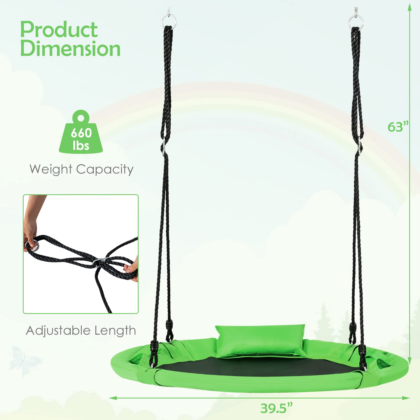 INFANS 660lbs 40 Inch Saucer Tree Swing, Round Flying Swing Seat for Kids, Outdoor Round Platform Swing