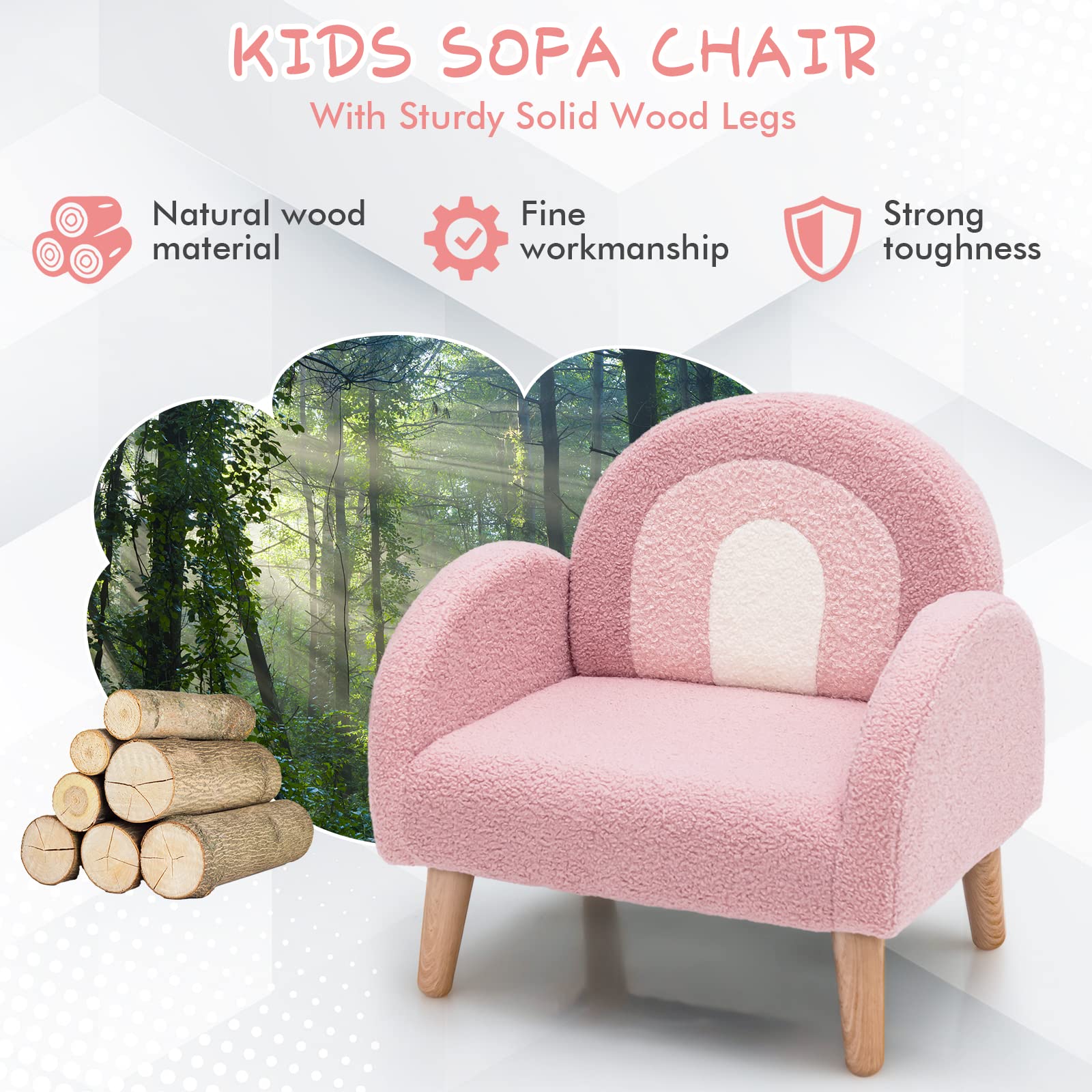 INFANS Kids Sofa, Toddler Armchair with Solid Wooden Frame Anti-Tipping Design Plush Fabric, Upholstered Children Chair